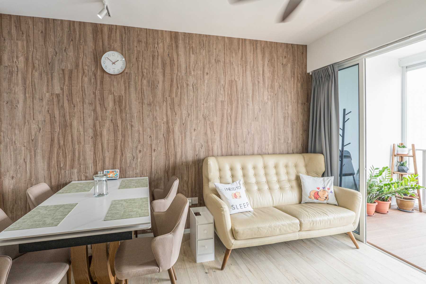 Contemporary Living Room with Vinyl Flooring and Feature Wall