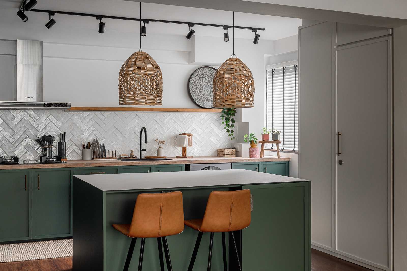 Scandinavian Kitchen with Countertop and Kitchen Island