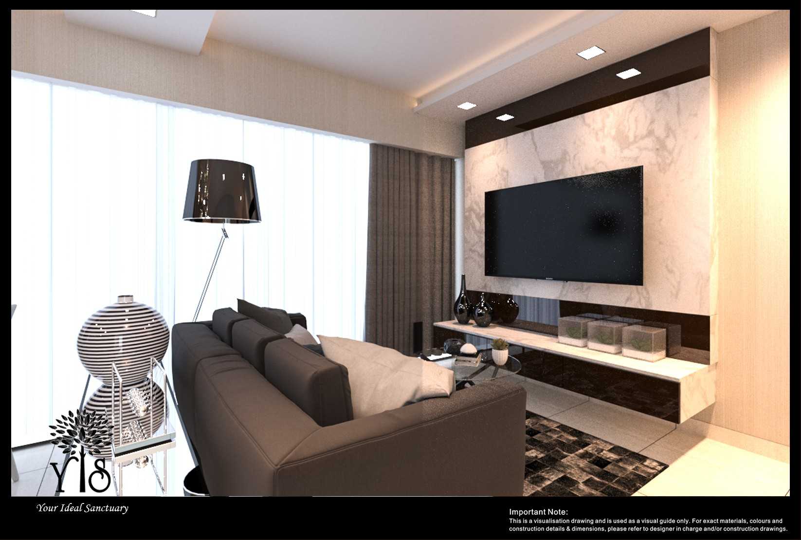 Modern Living Room with Homogeneous Tiles and TV Console