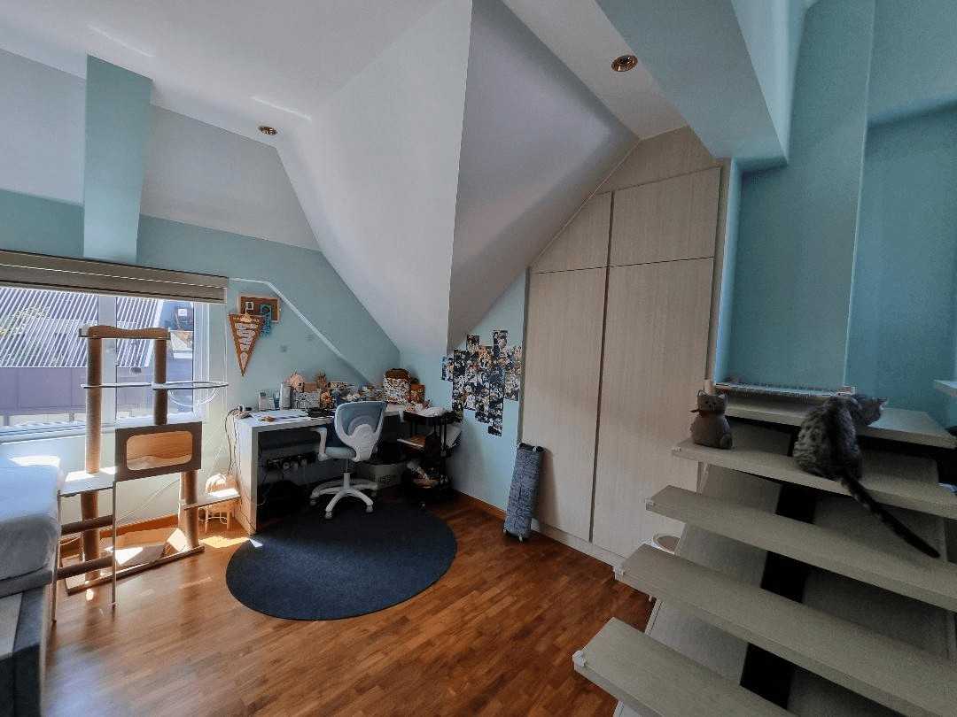 Eclectic Bedroom with Parquet Floor and Wardrobe