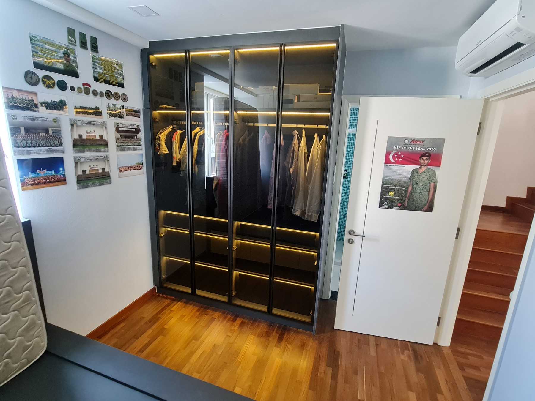 Modern Bedroom with Parquet Floor and Wardrobe