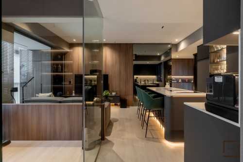 Contemporary Living Room at 3 Bedroom Condo @ Riverbank