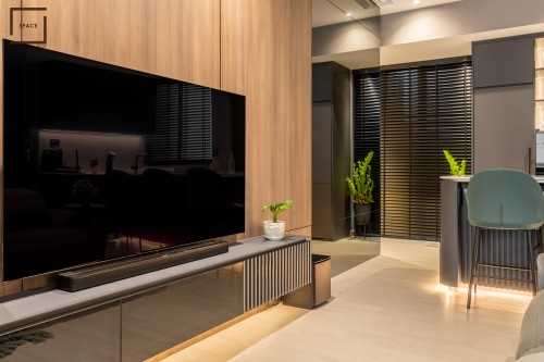 Contemporary Living Room at 3 Bedroom Condo @ Riverbank