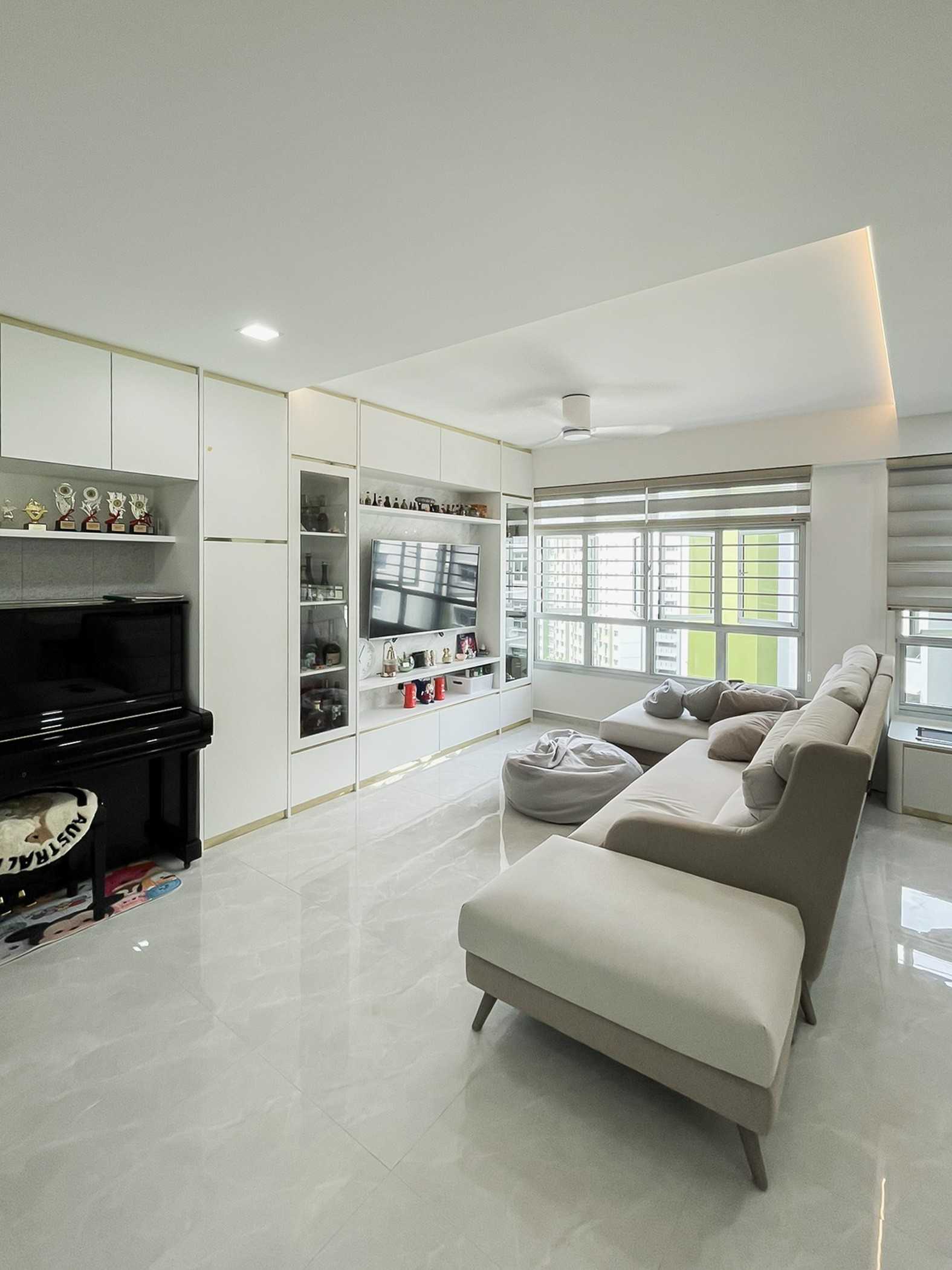 Scandinavian Living Room with Wood Flooring and TV Console