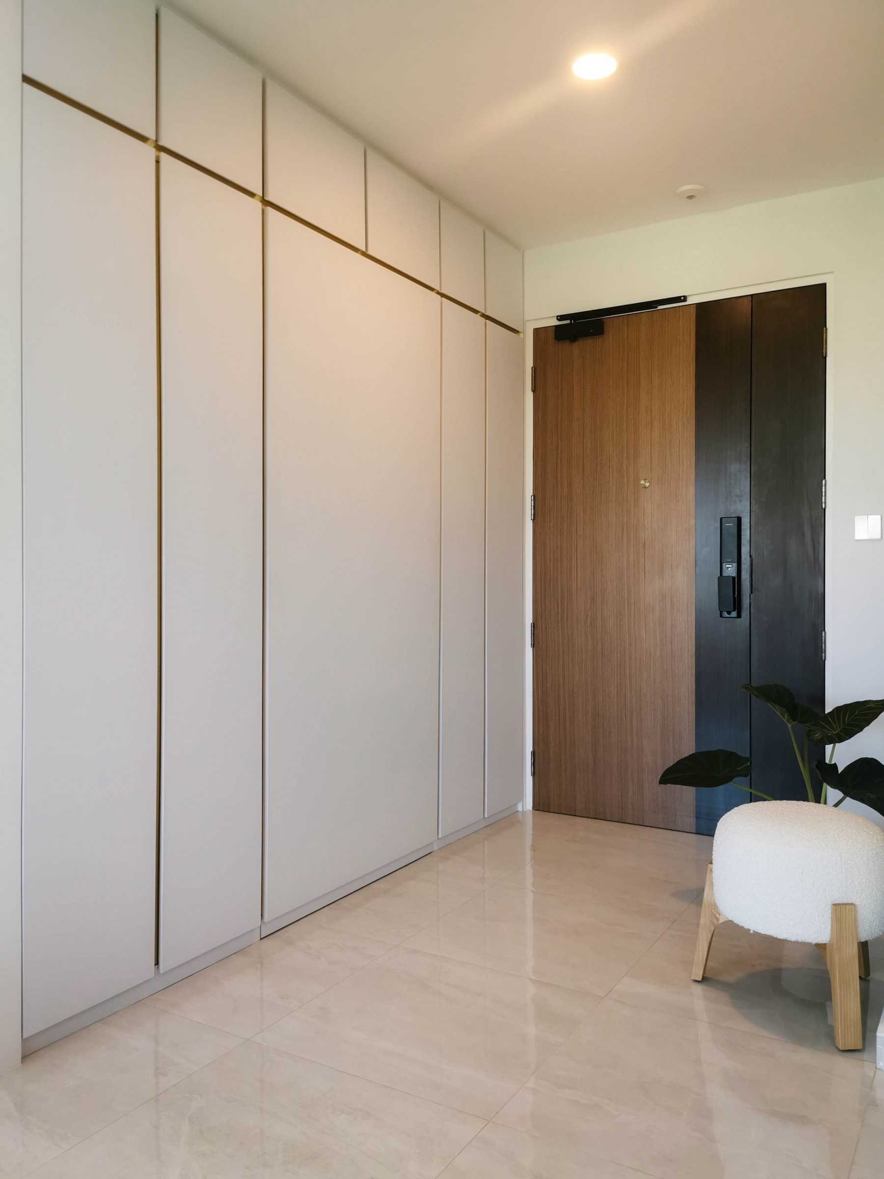 Contemporary Entryway with Shoe Rack and Stools