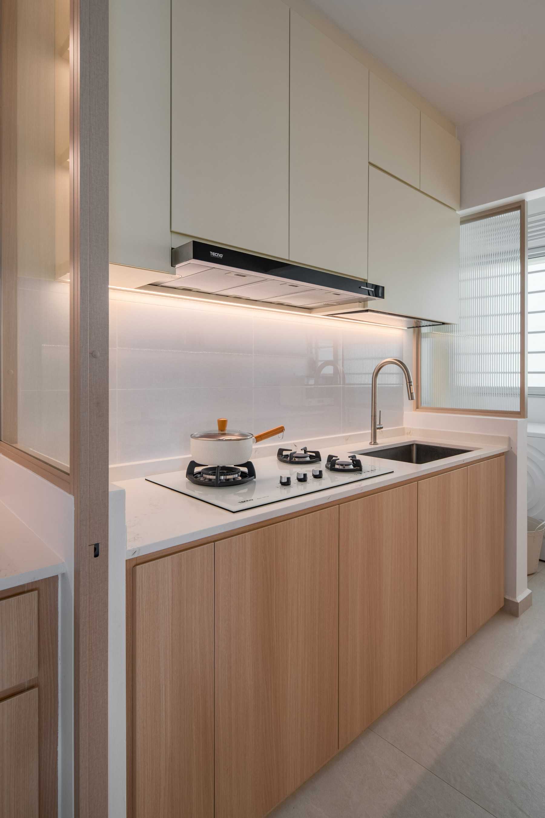 Minimalist Kitchen with Countertop and Homogeneous Tiles