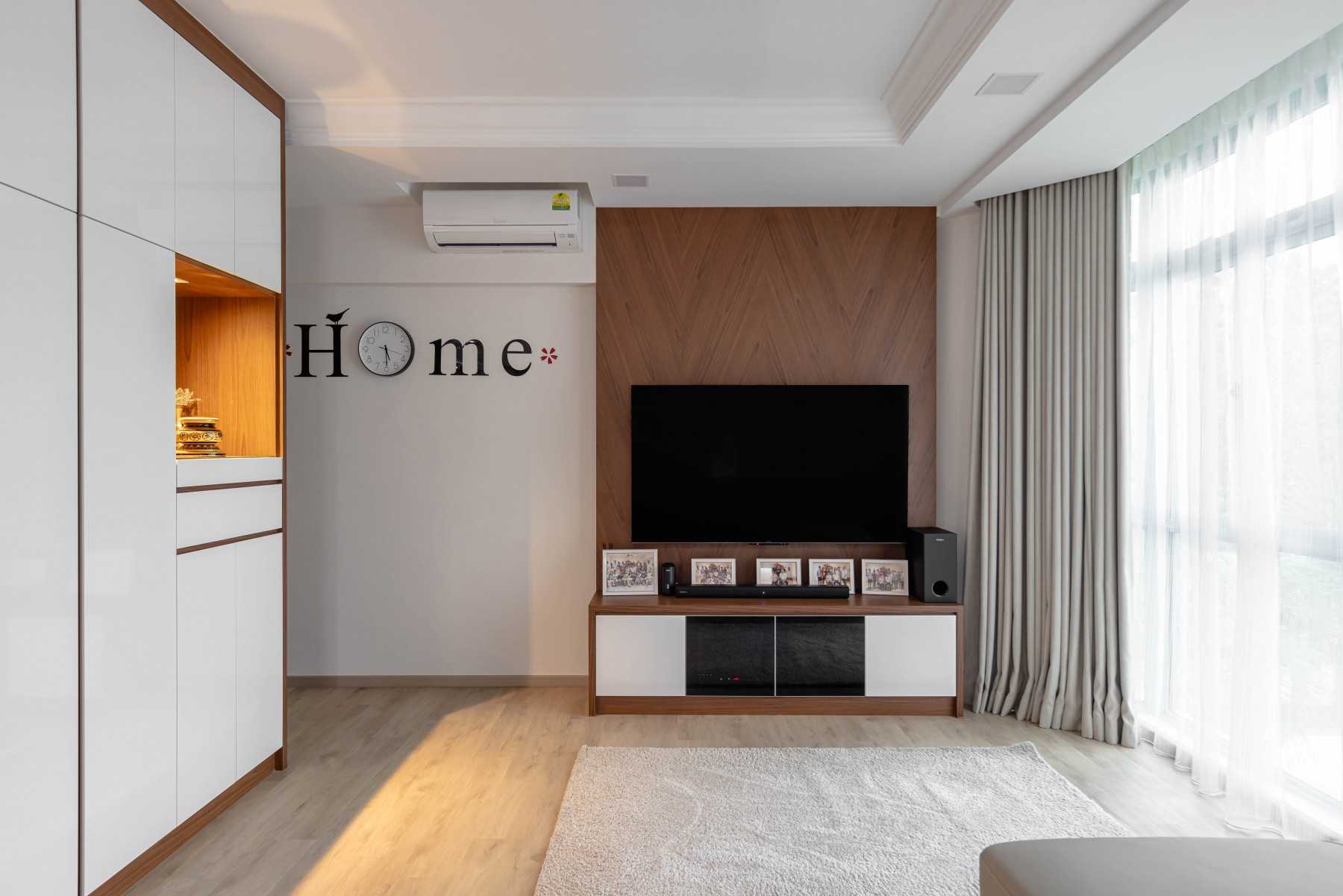 Contemporary Living Room with Vinyl Flooring and Feature Wall
