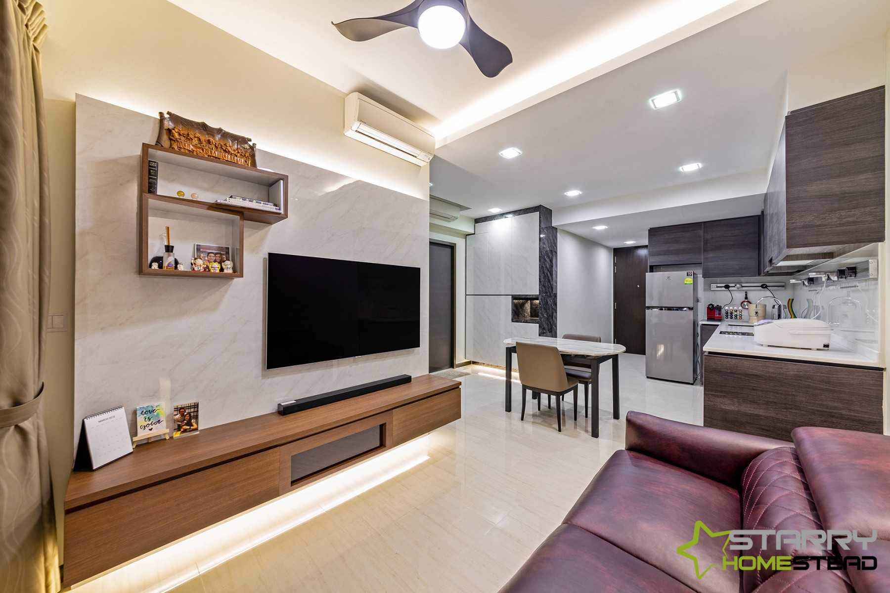 Scandinavian Living Room with Vinyl Flooring and TV Console