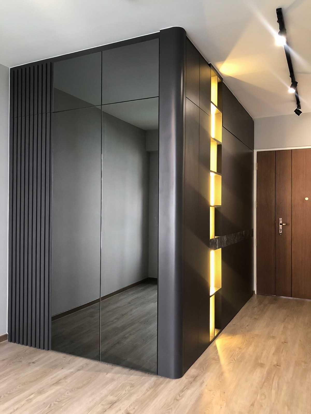 Scandinavian Foyer with Mirror and Storage Cabinets