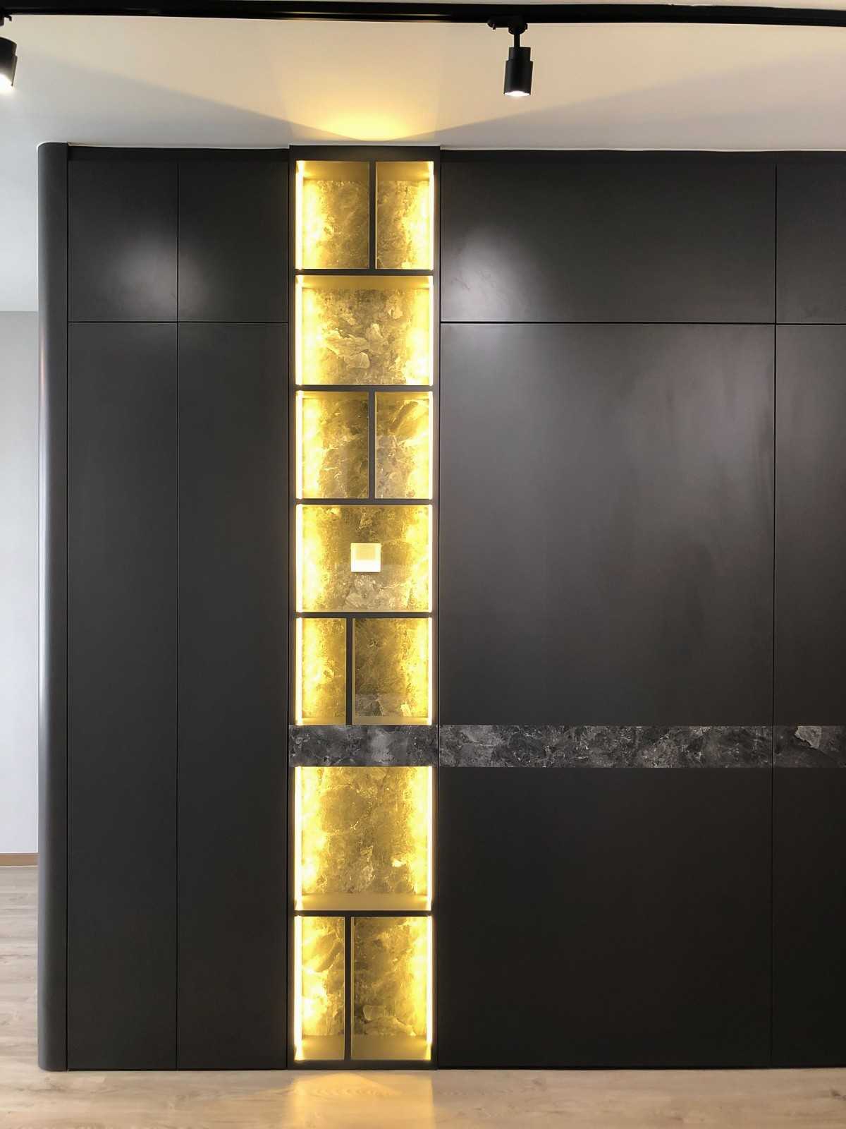 Scandinavian Foyer with Paintings and Storage Cabinets