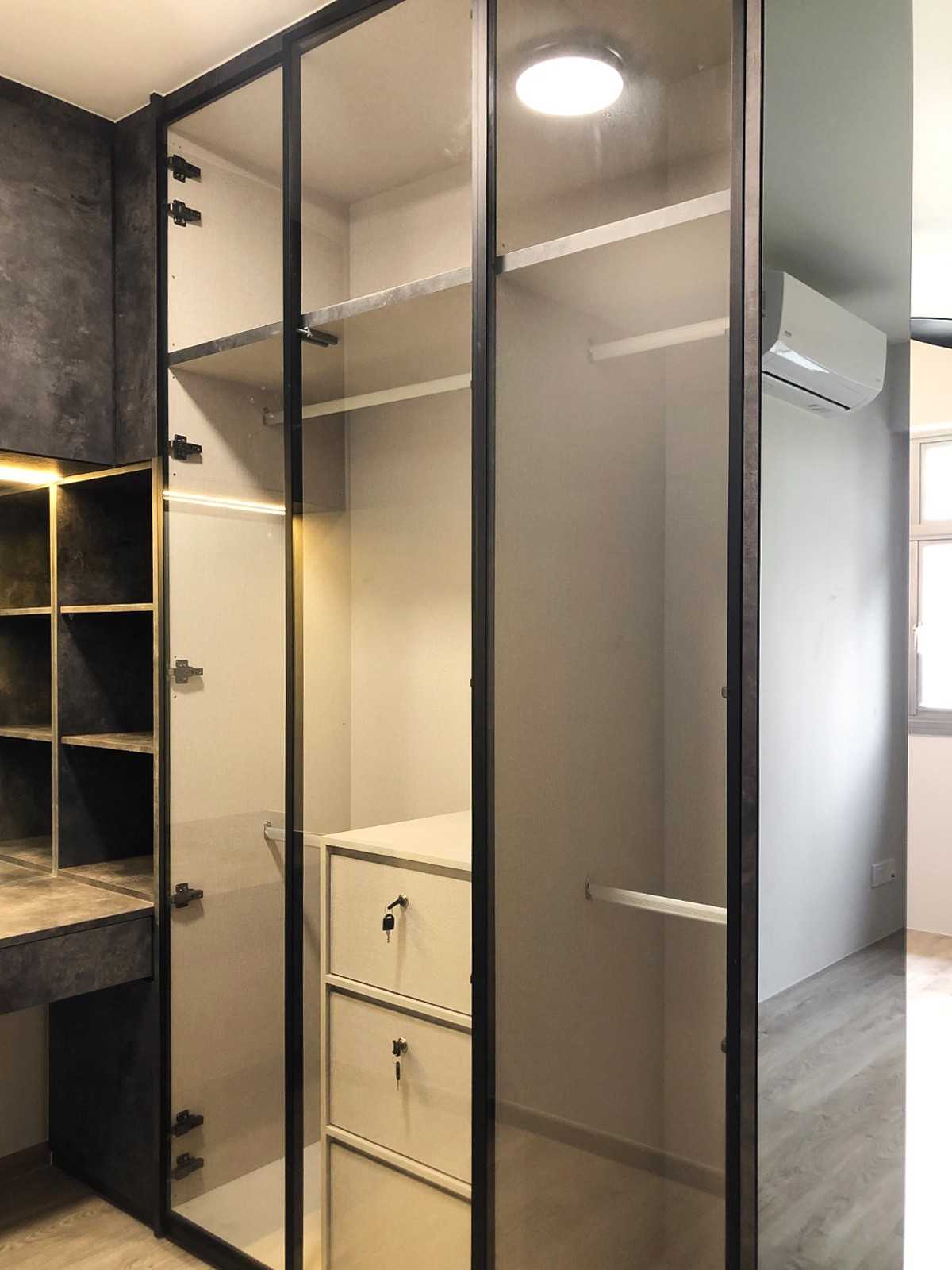 Scandinavian Bedroom with Wardrobe and Paintings