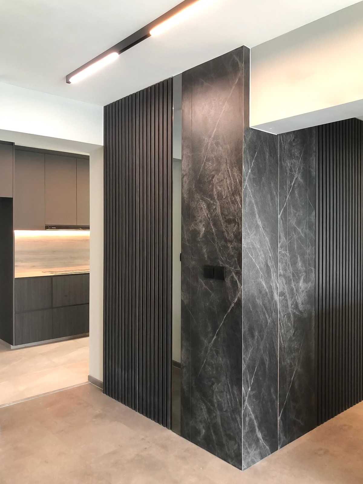 Scandinavian Living Room with Feature Wall and Panelling