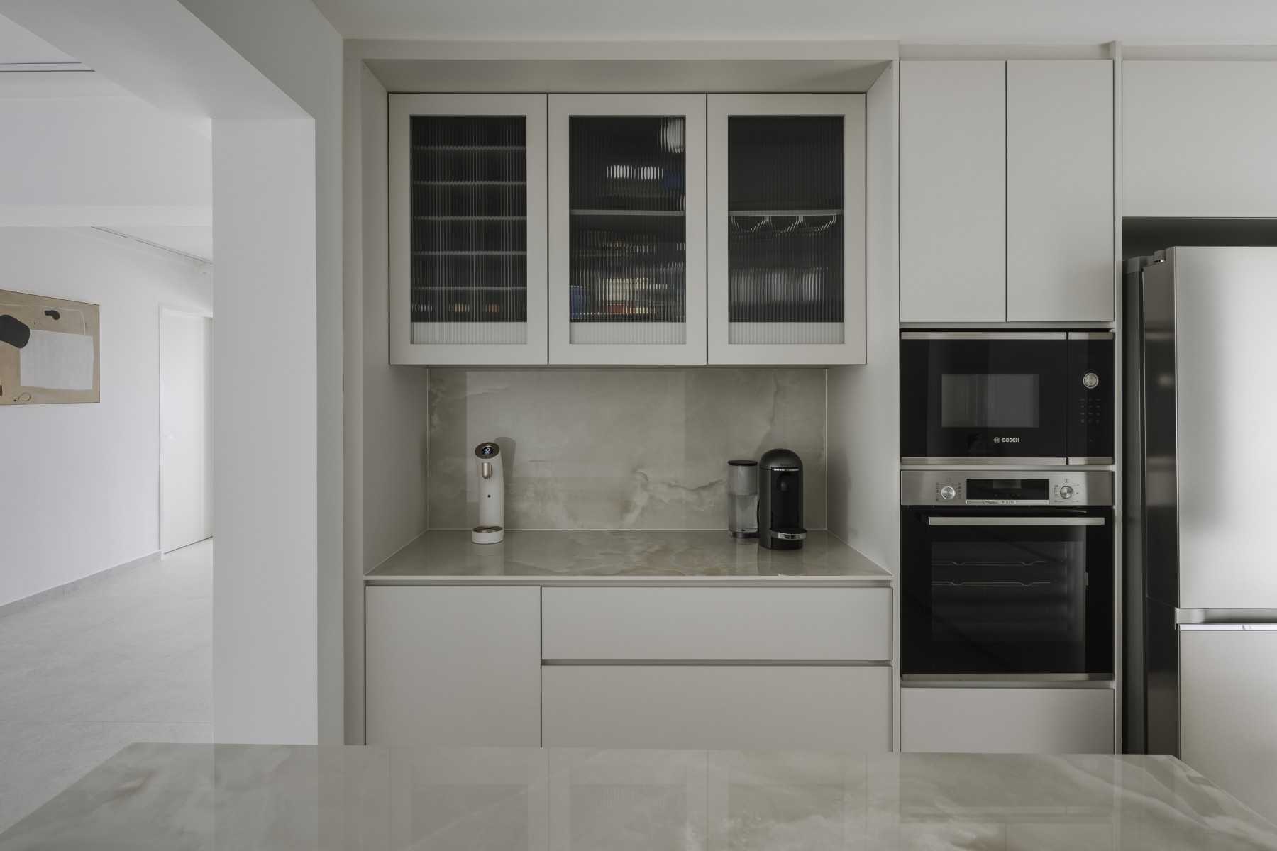 Modern Dining Room with Breakfast Counter and Storage Cabinets