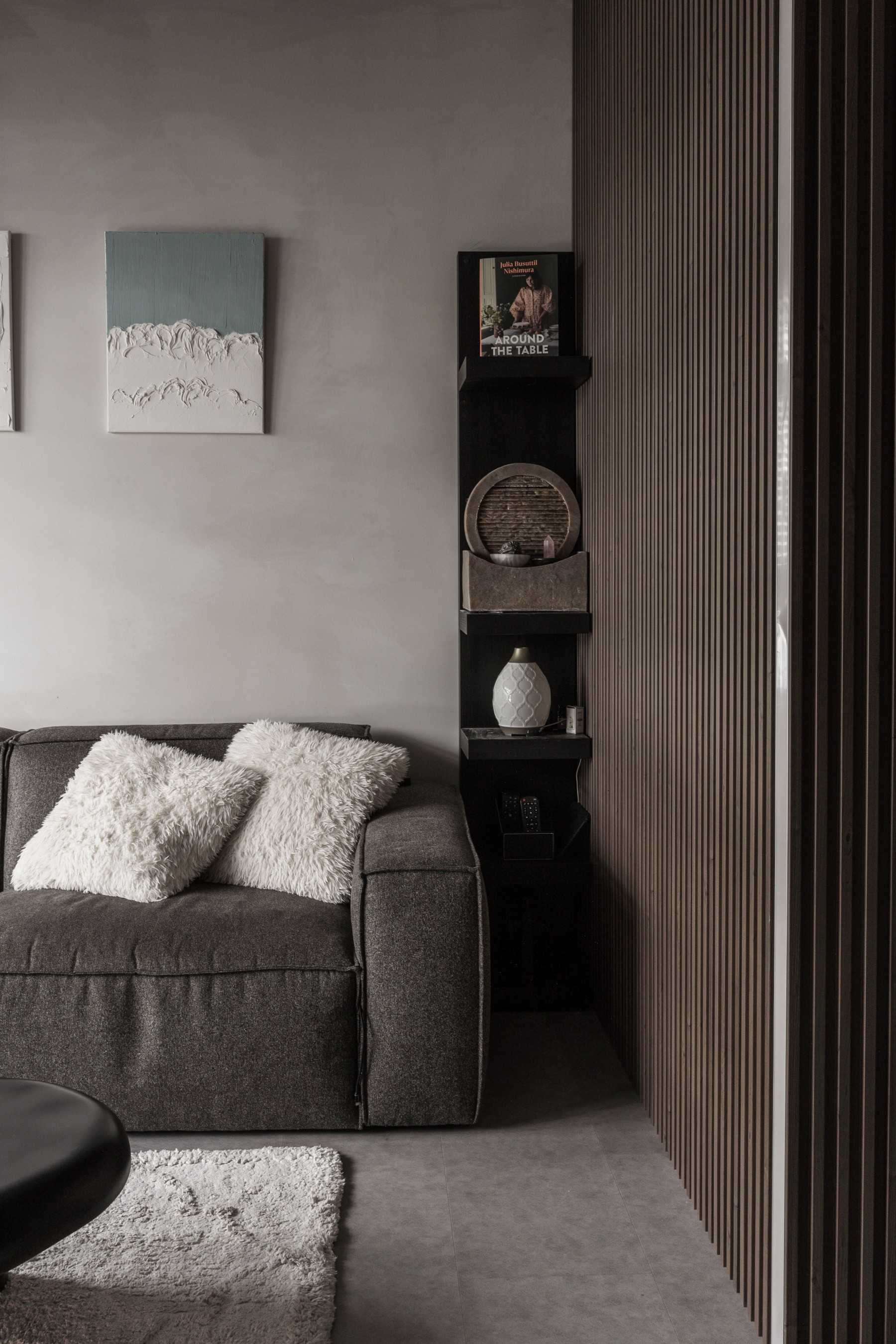 Contemporary Living Room with Sofa and Display Cabinets