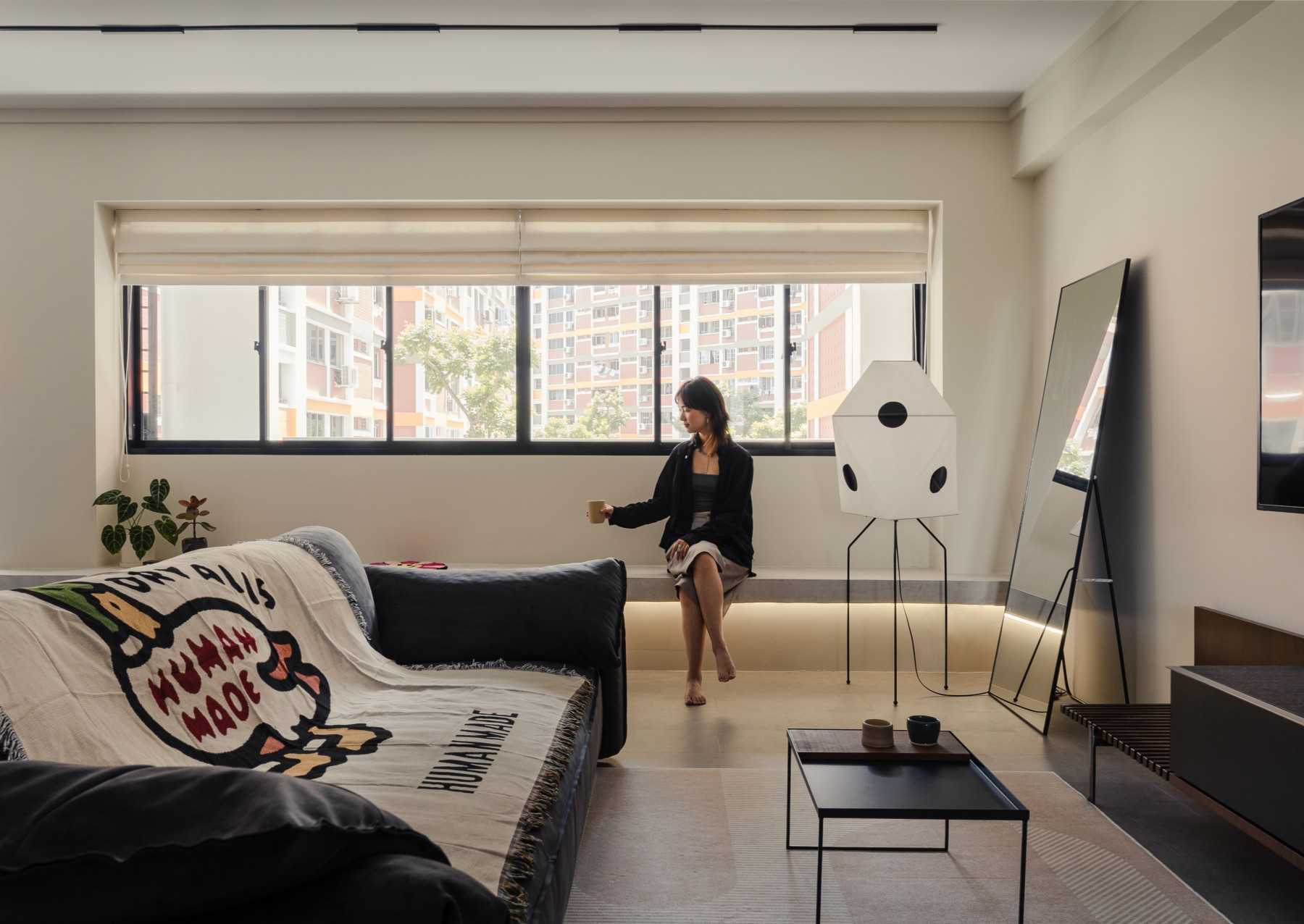 Minimalist Living Room with TV Console and Mirror
