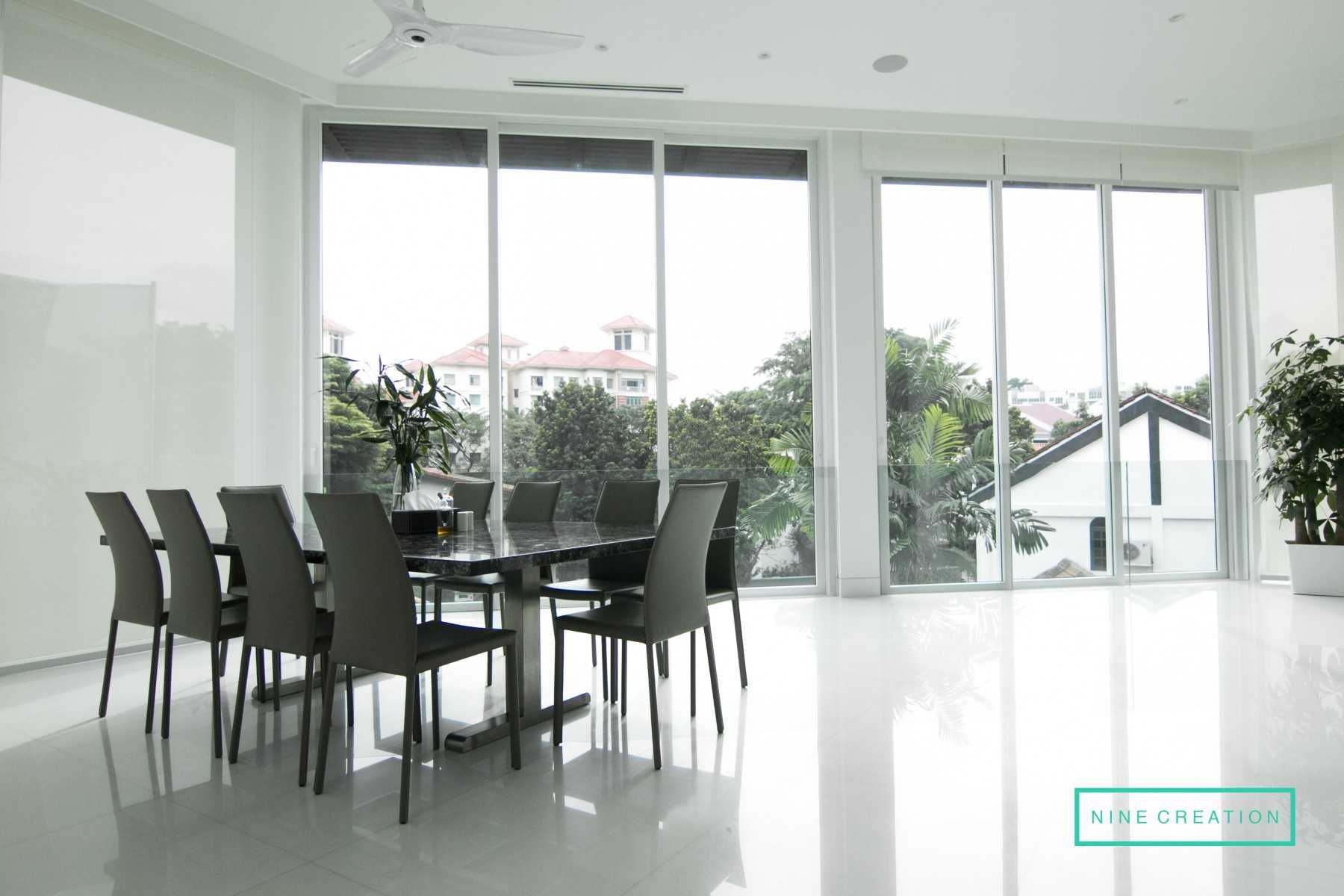 Contemporary Dining Room with Drop Light and Dining Table