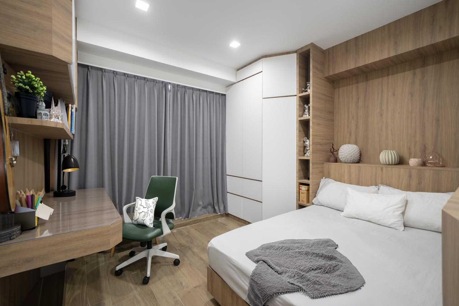 Modern Bedroom with Homogeneous Tiles and Wardrobe