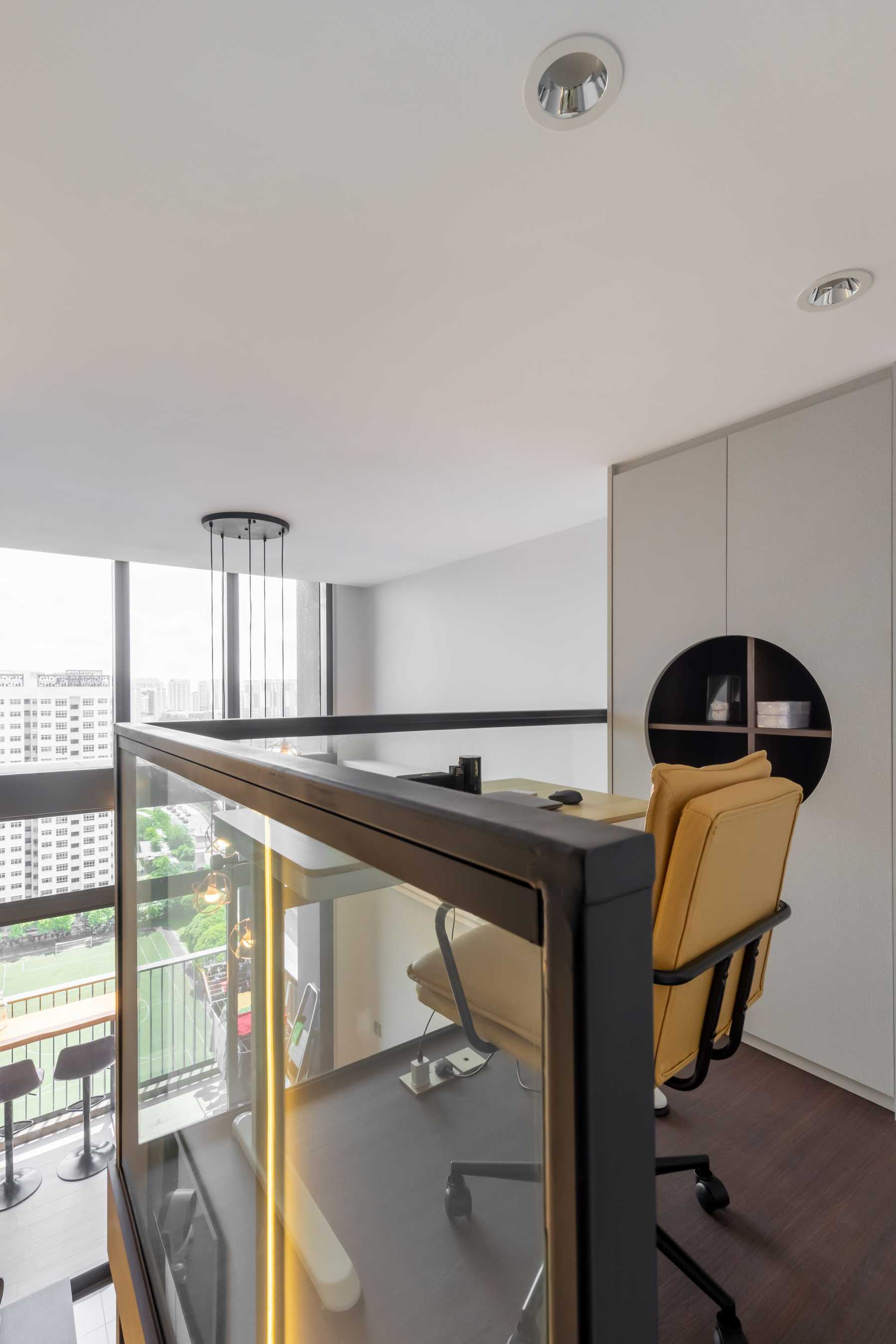 Contemporary Home Office with Storage Cabinets and Small Storage