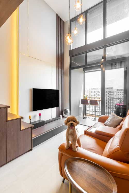 Contemporary Living Room at 3 Bedroom Condo @ Piermont Grand