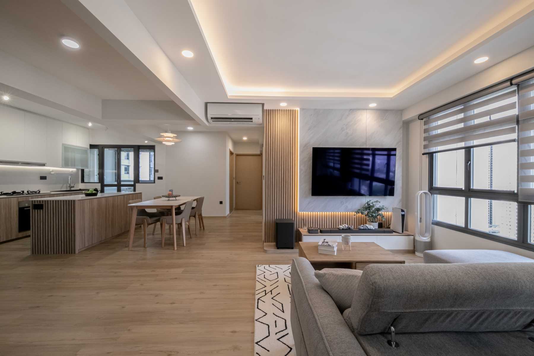 Minimalist Living Room with Vinyl Flooring and TV Console