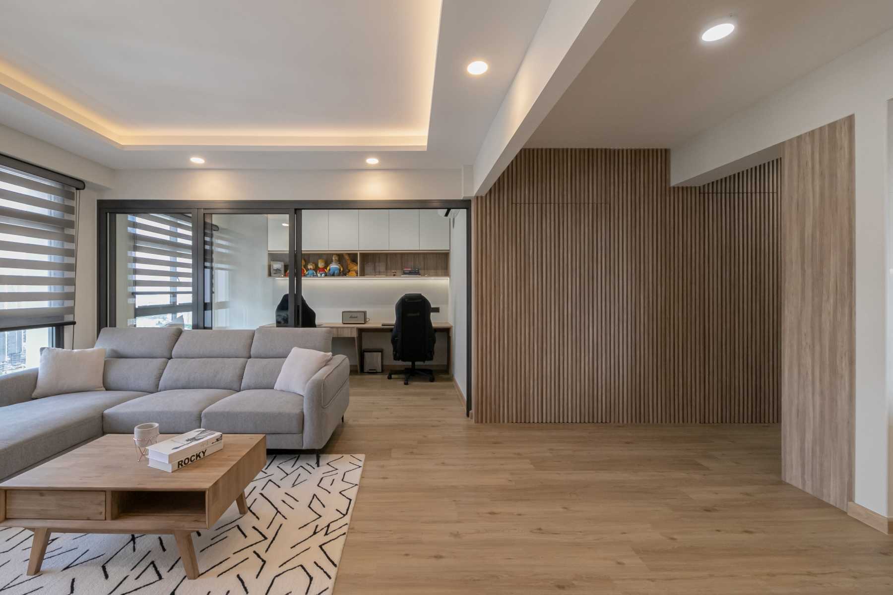 Minimalist Living Room with Vinyl Flooring and TV Console