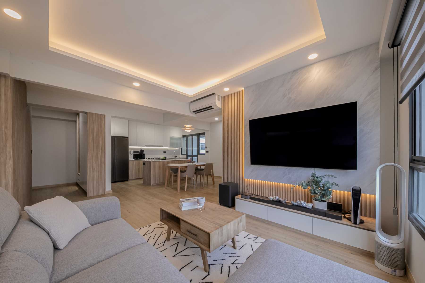 Minimalist Living Room with Vinyl Flooring and TV Console