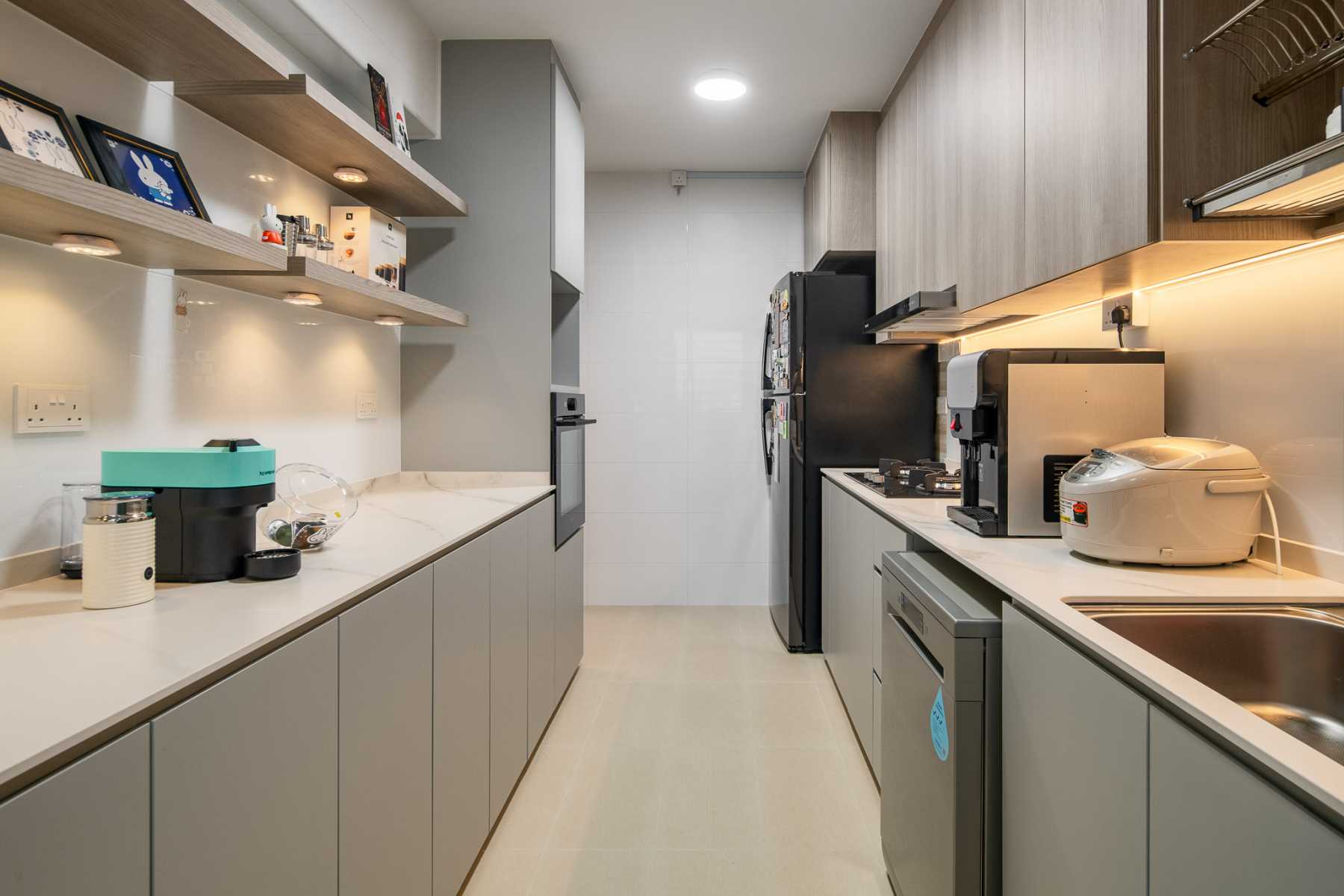 Minimalist Kitchen with Countertop and Vinyl Flooring