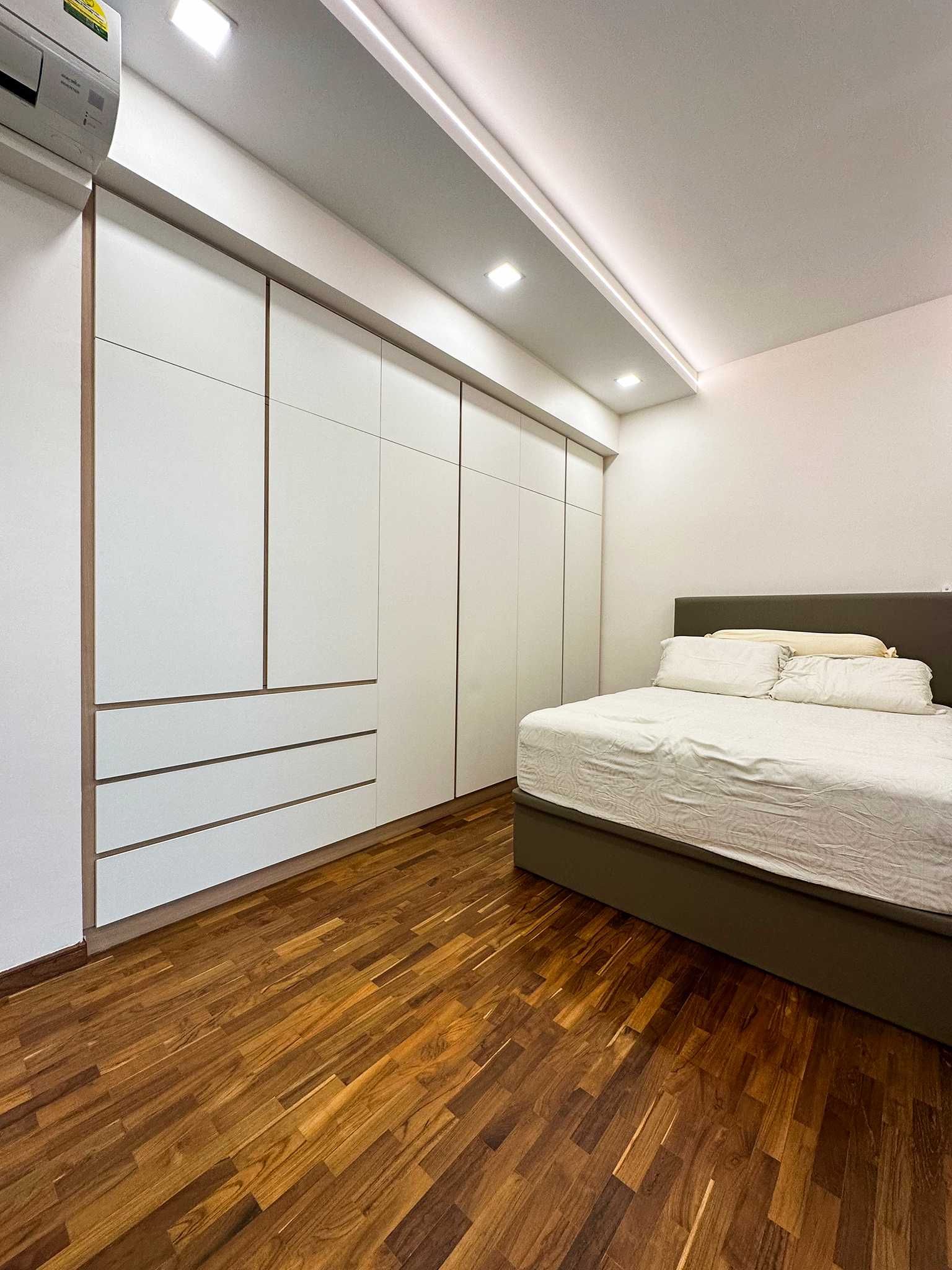 Scandinavian Bedroom with Wardrobe and Paintings