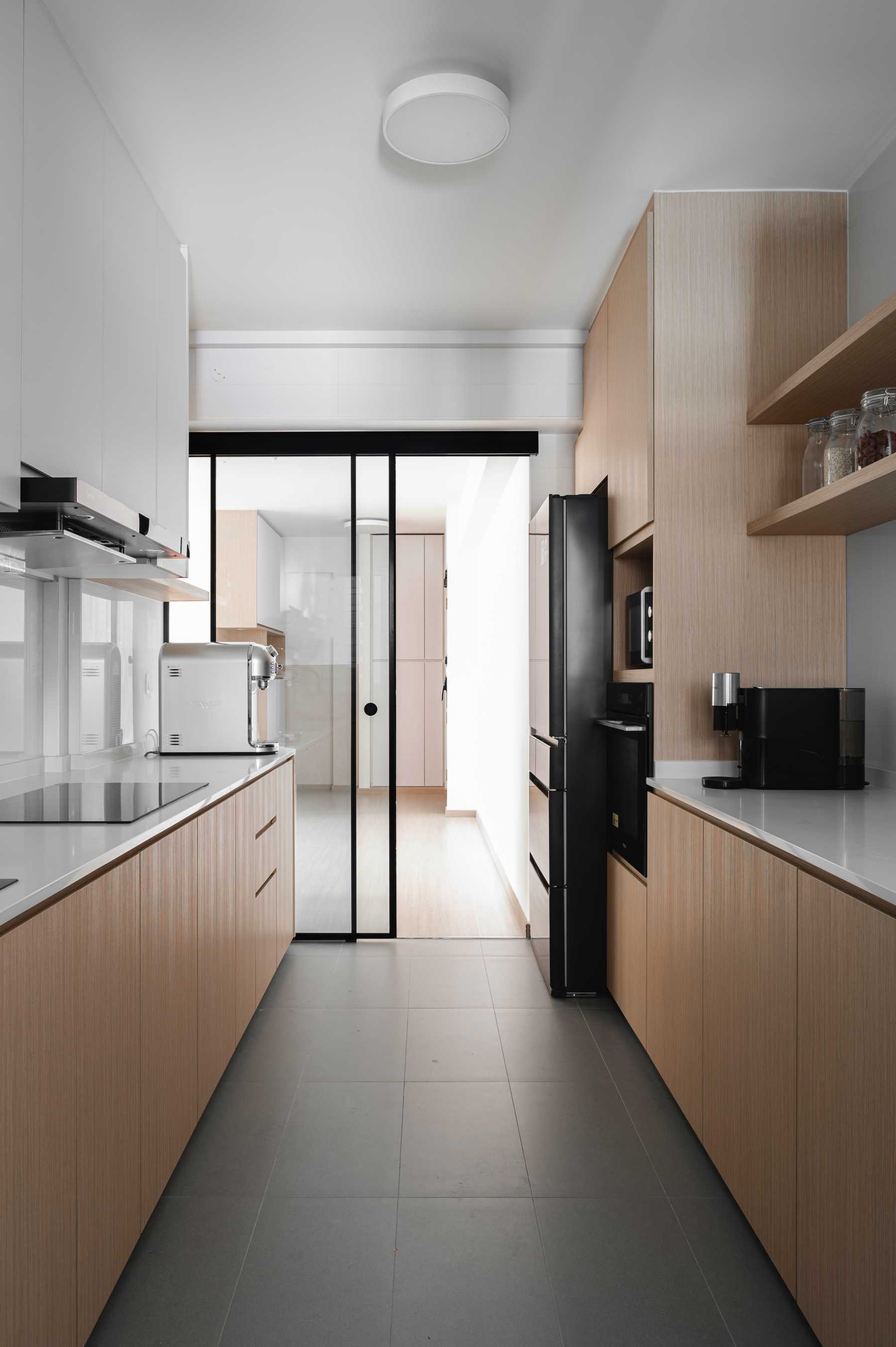 Scandinavian Kitchen with Countertop and Homogeneous Tiles