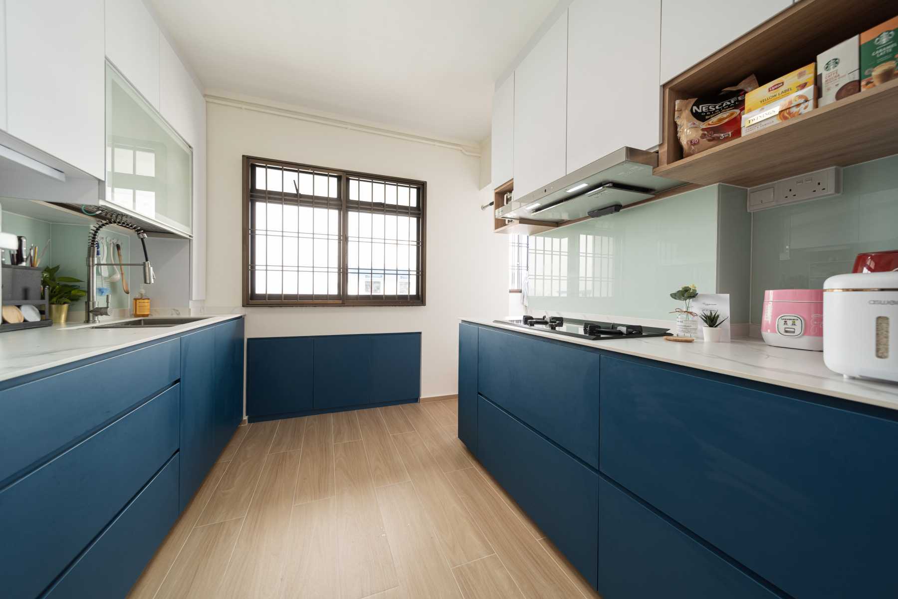 Modern Kitchen with Countertop and Herringbone Tiling