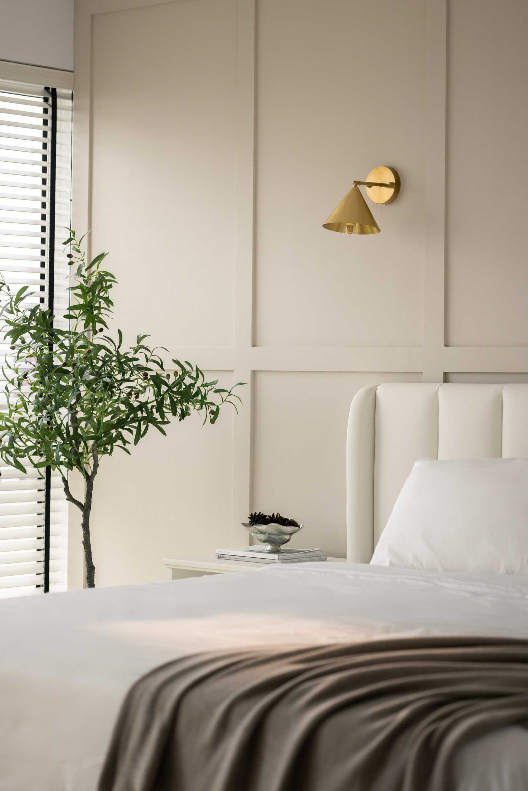 Modern Bedroom with Feature Wall and Roller Blinds