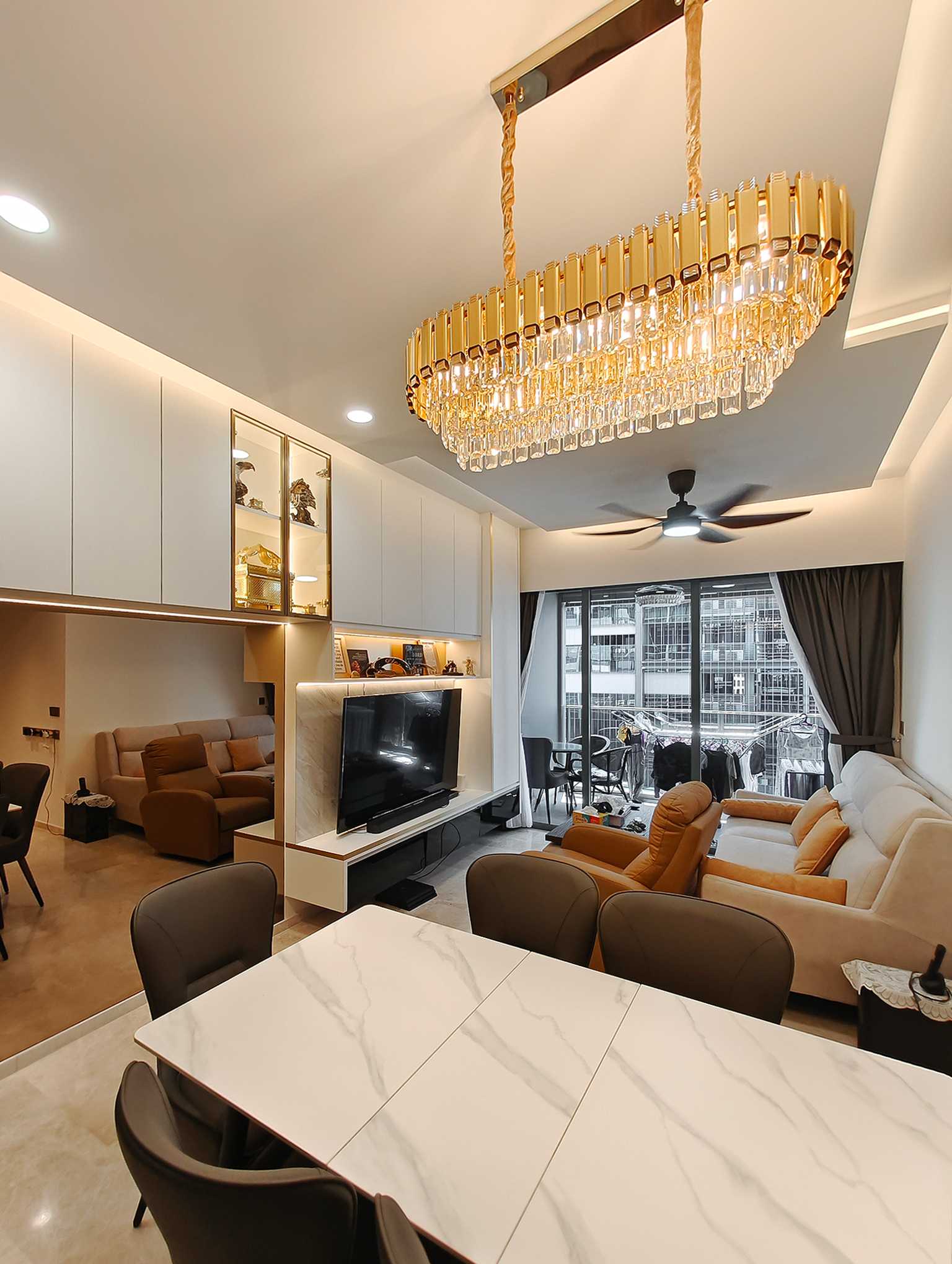 Scandinavian Living Room with TV Console and Mirror