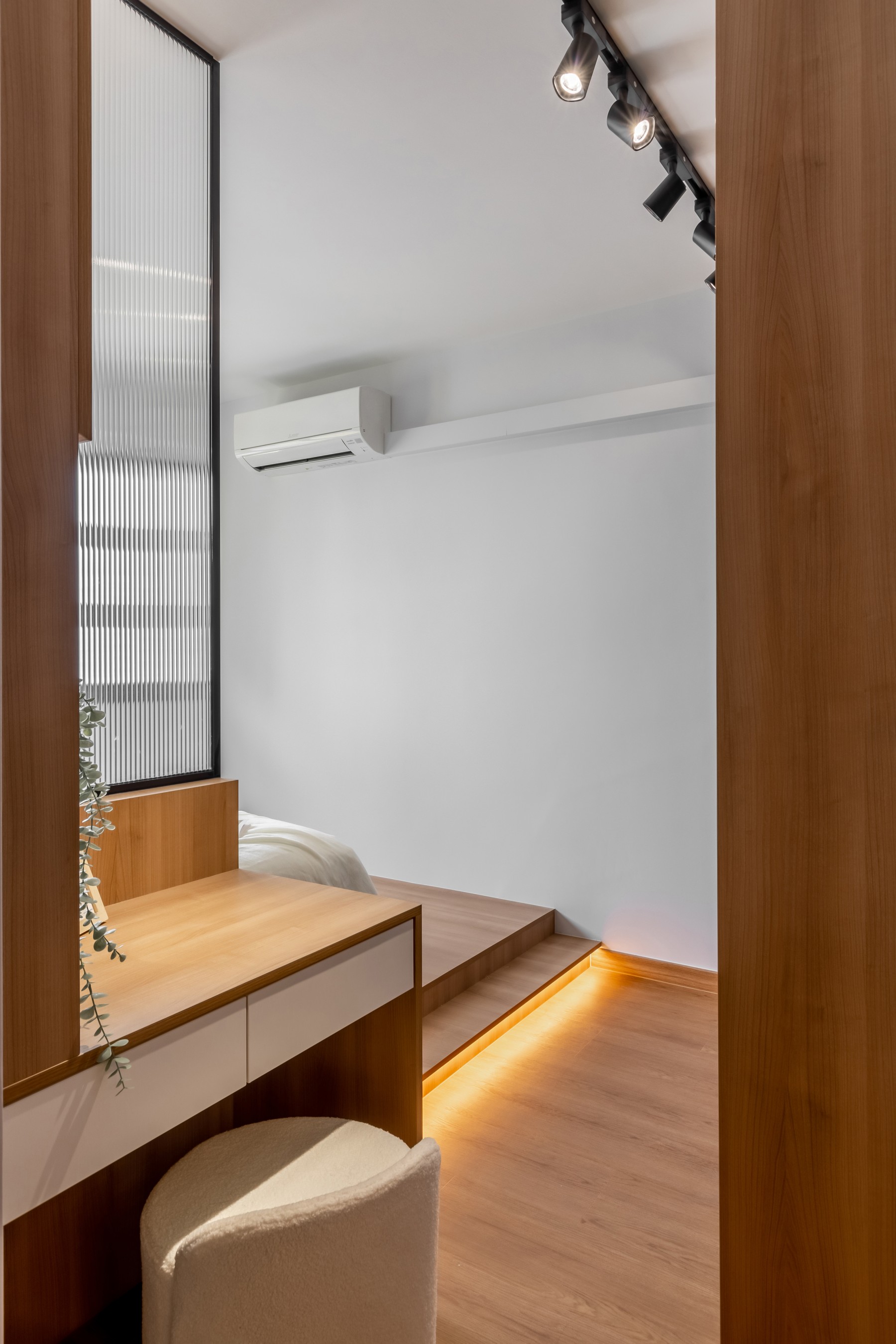 Scandinavian Bedroom with Vinyl Flooring and Wardrobe