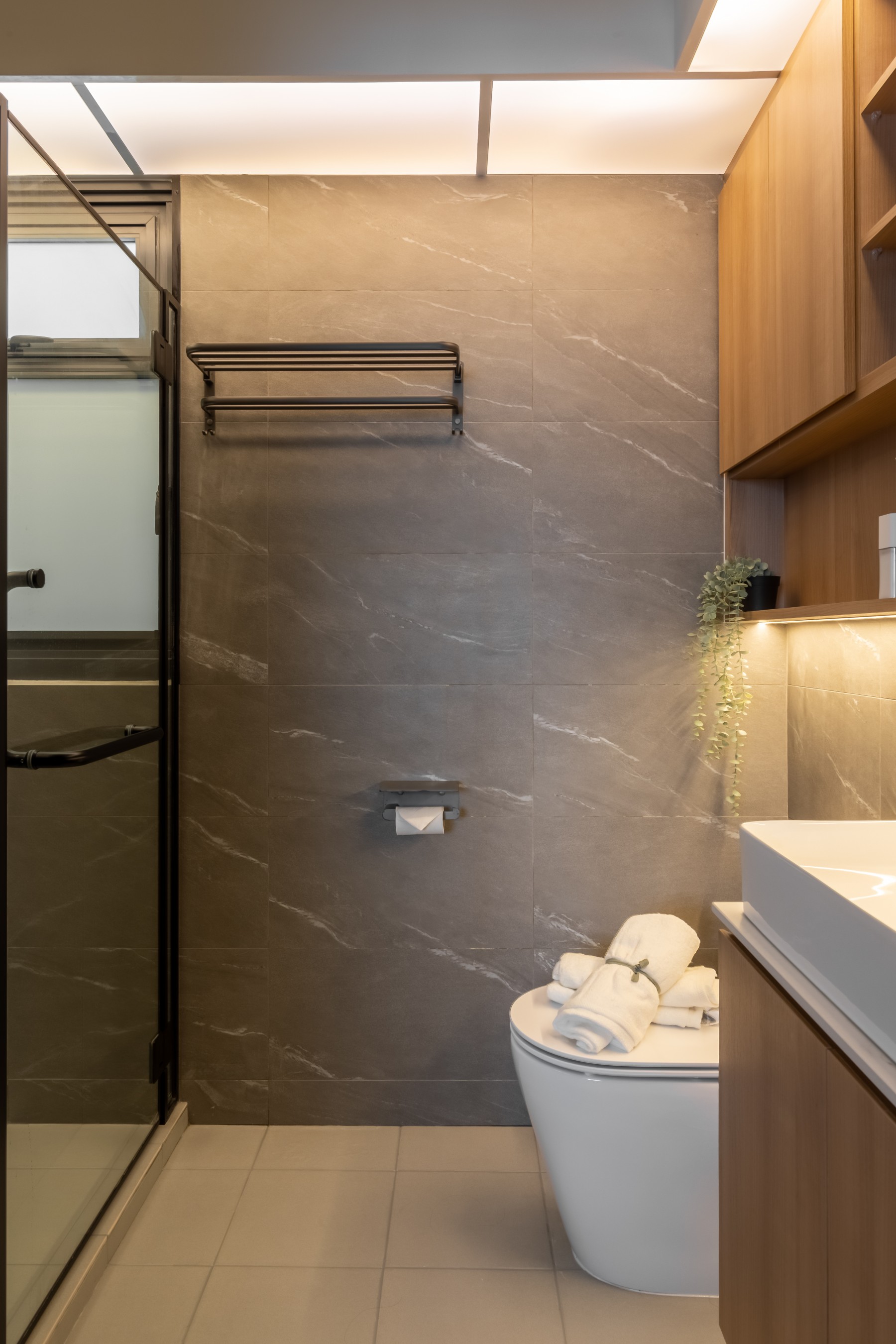 Scandinavian Bathroom with Mirror and Shower Screen