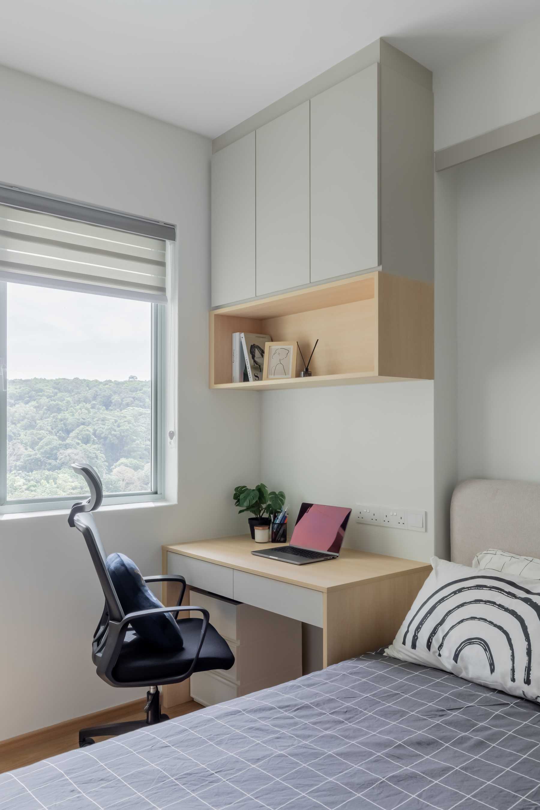 Scandinavian Bedroom with Bedside Table and Desk Chairs
