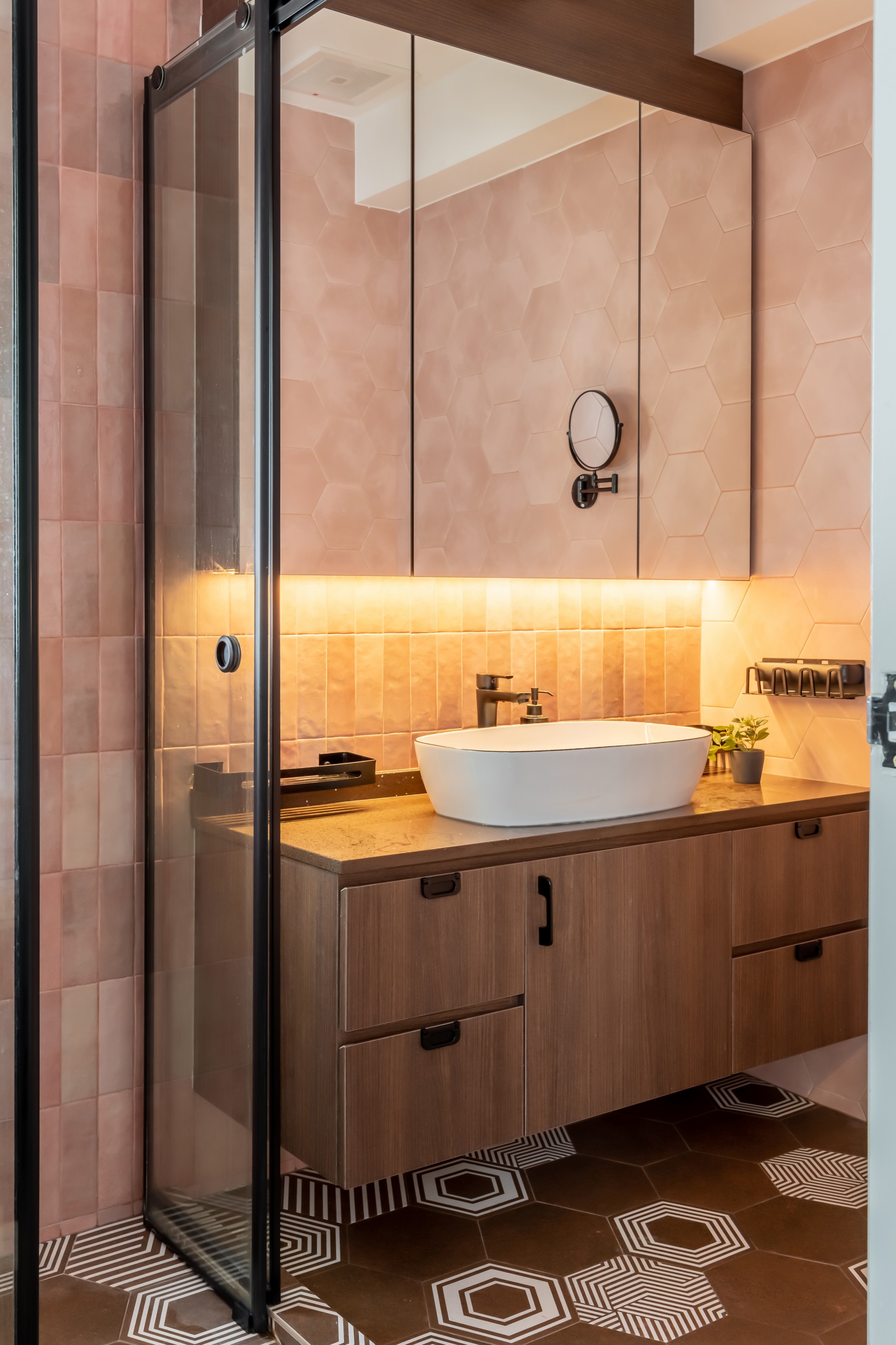 Eclectic Bathroom with Countertop and Mirror