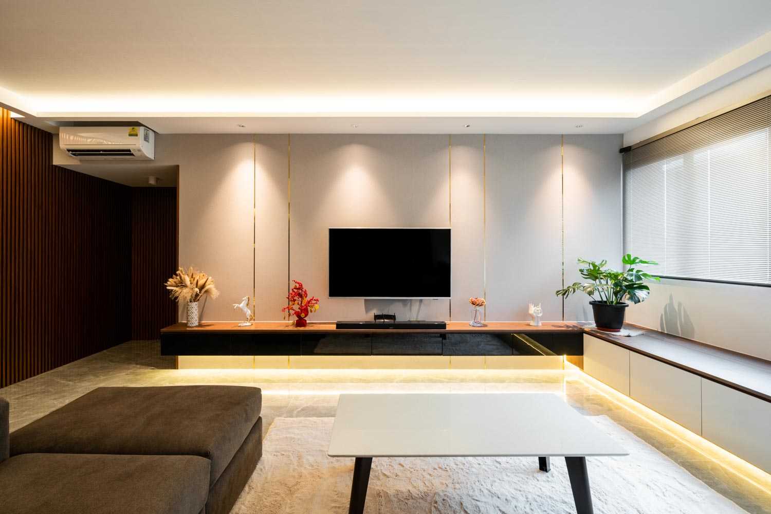 Modern Living Room with TV Console and Feature Wall
