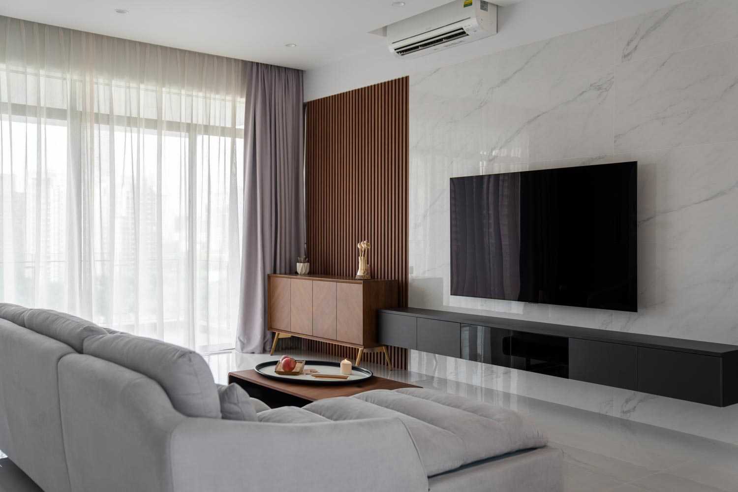 Modern Living Room with TV Console and Feature Wall