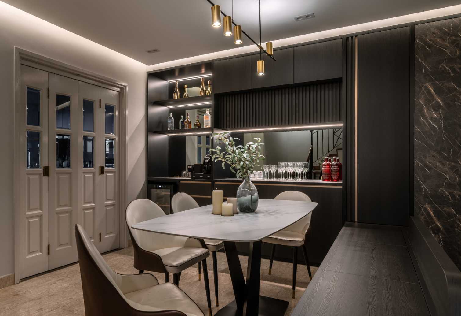 Modern Dining Room with Dining Chairs and Display Cabinets