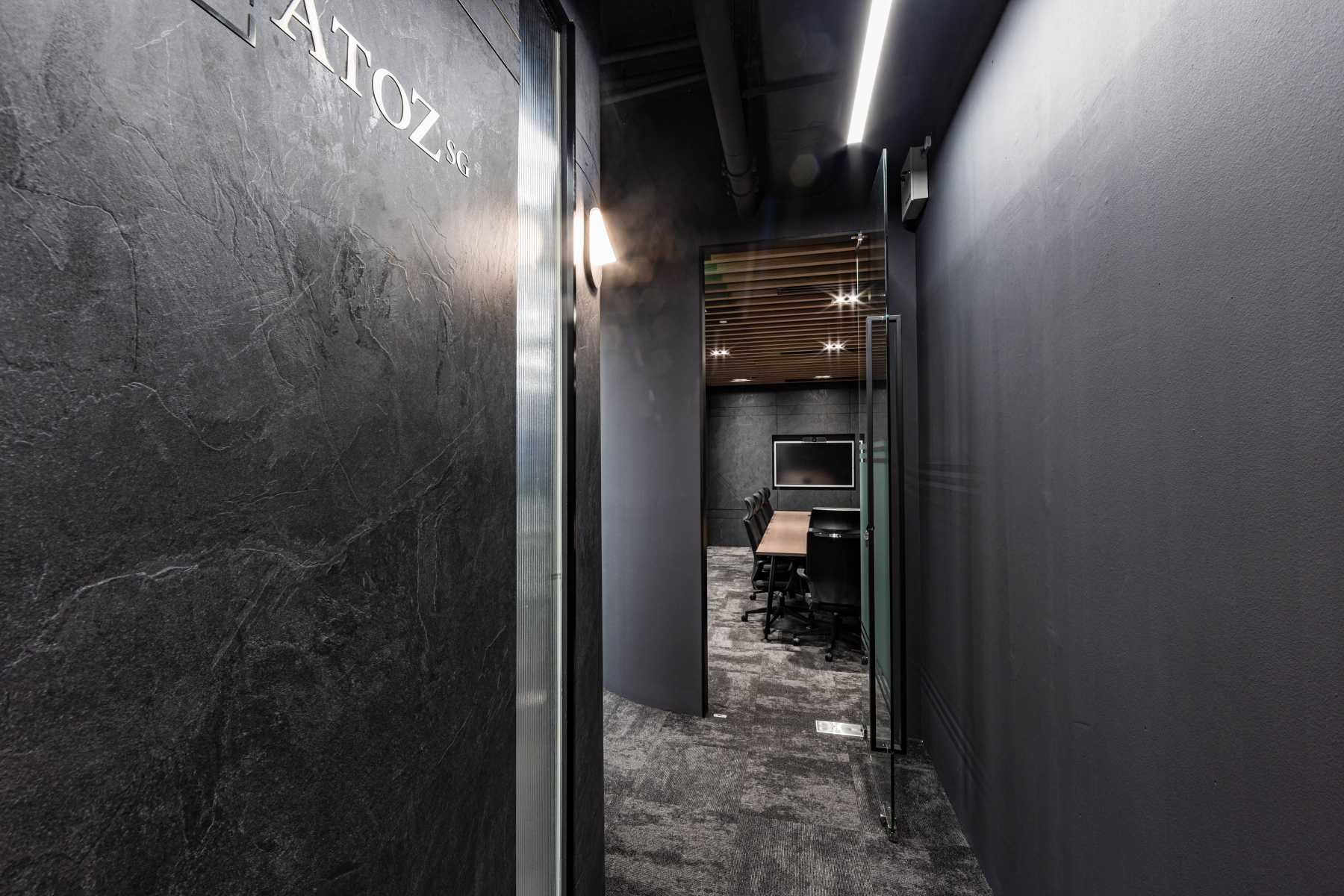 Modern Entryway with Glass Door and Carpet