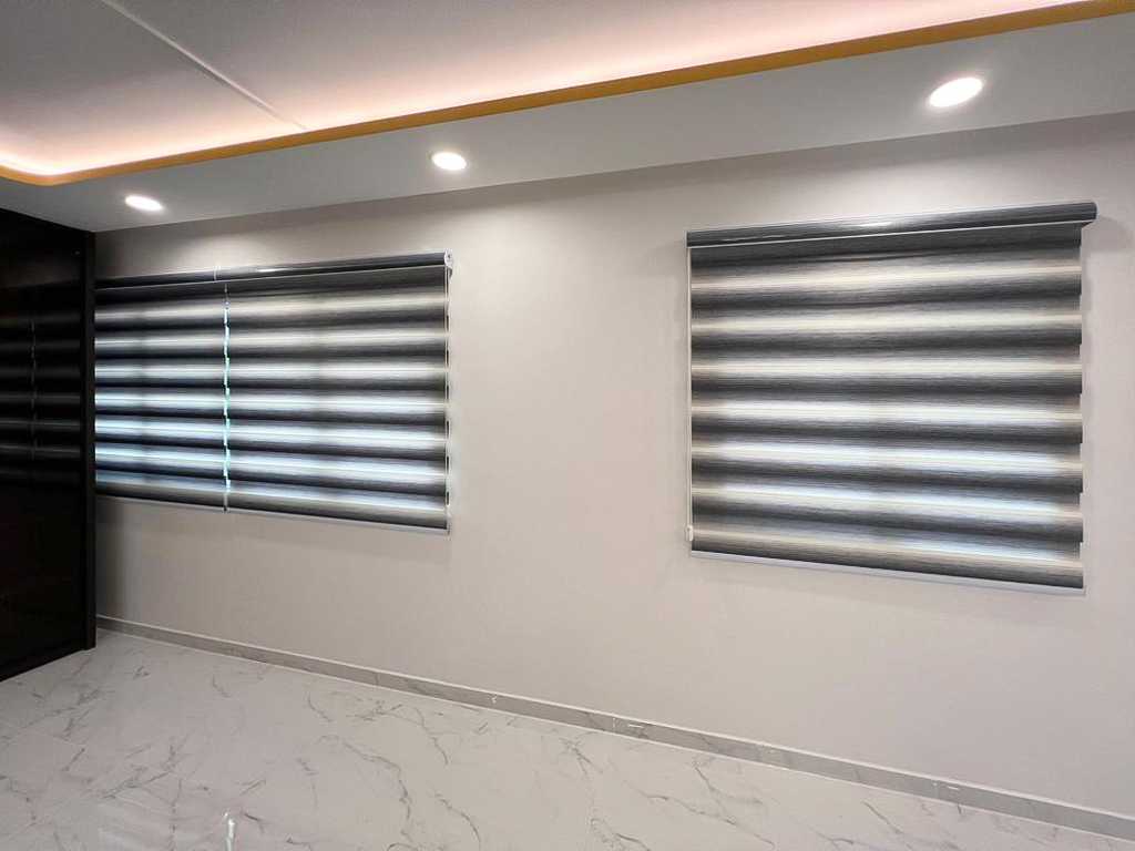 Scandinavian Foyer with Window Shutters and Window Grille