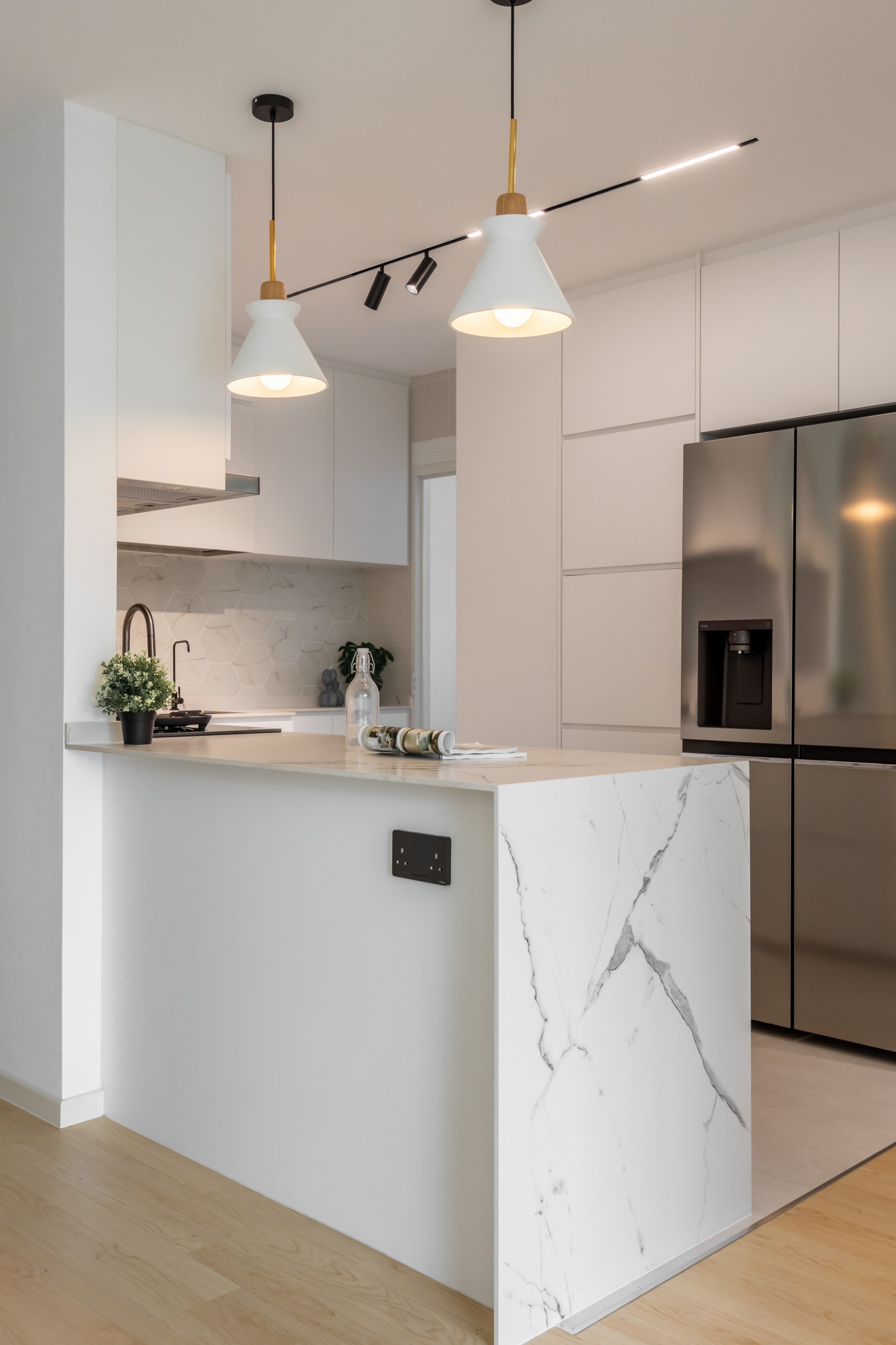 Minimalist Kitchen with Countertop and Vinyl Flooring