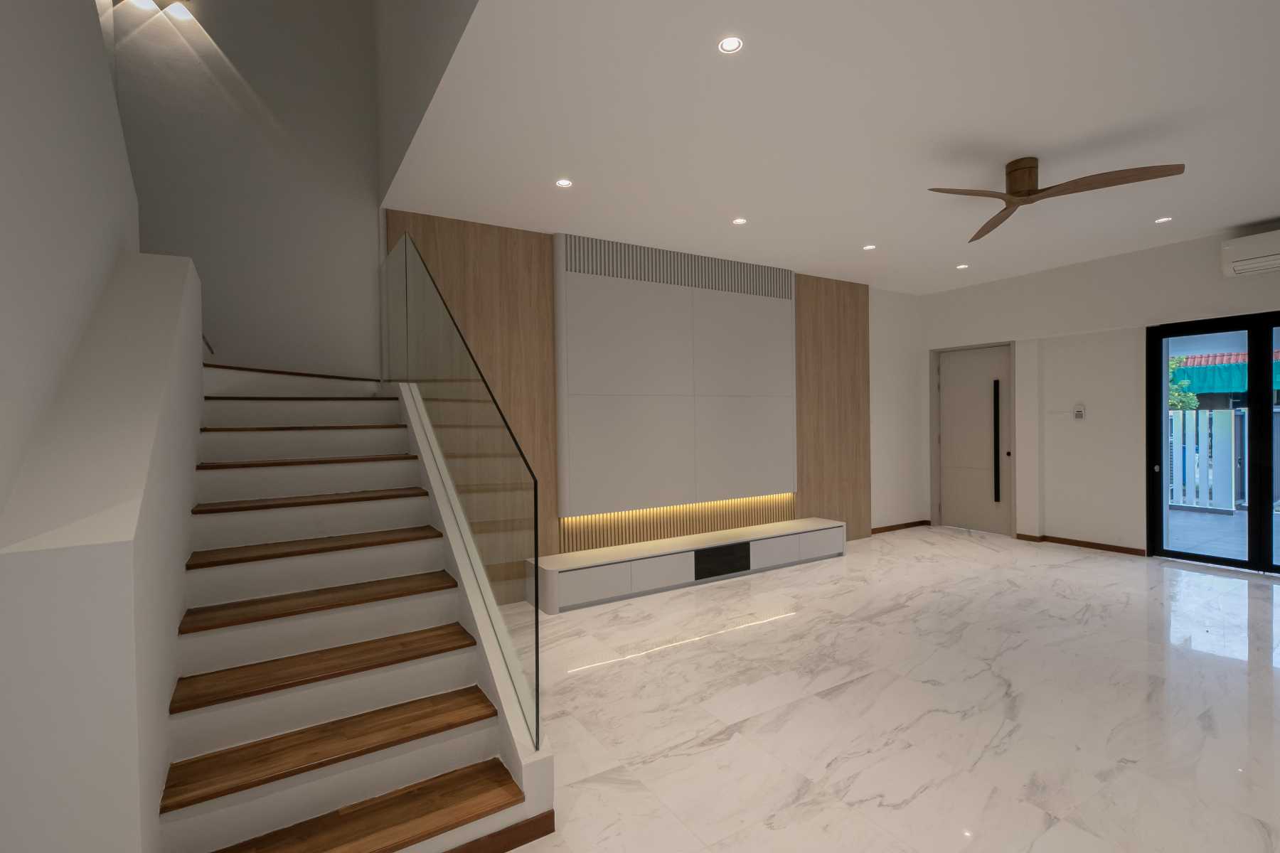 Minimalist Living Room with Marble Floor and TV Console