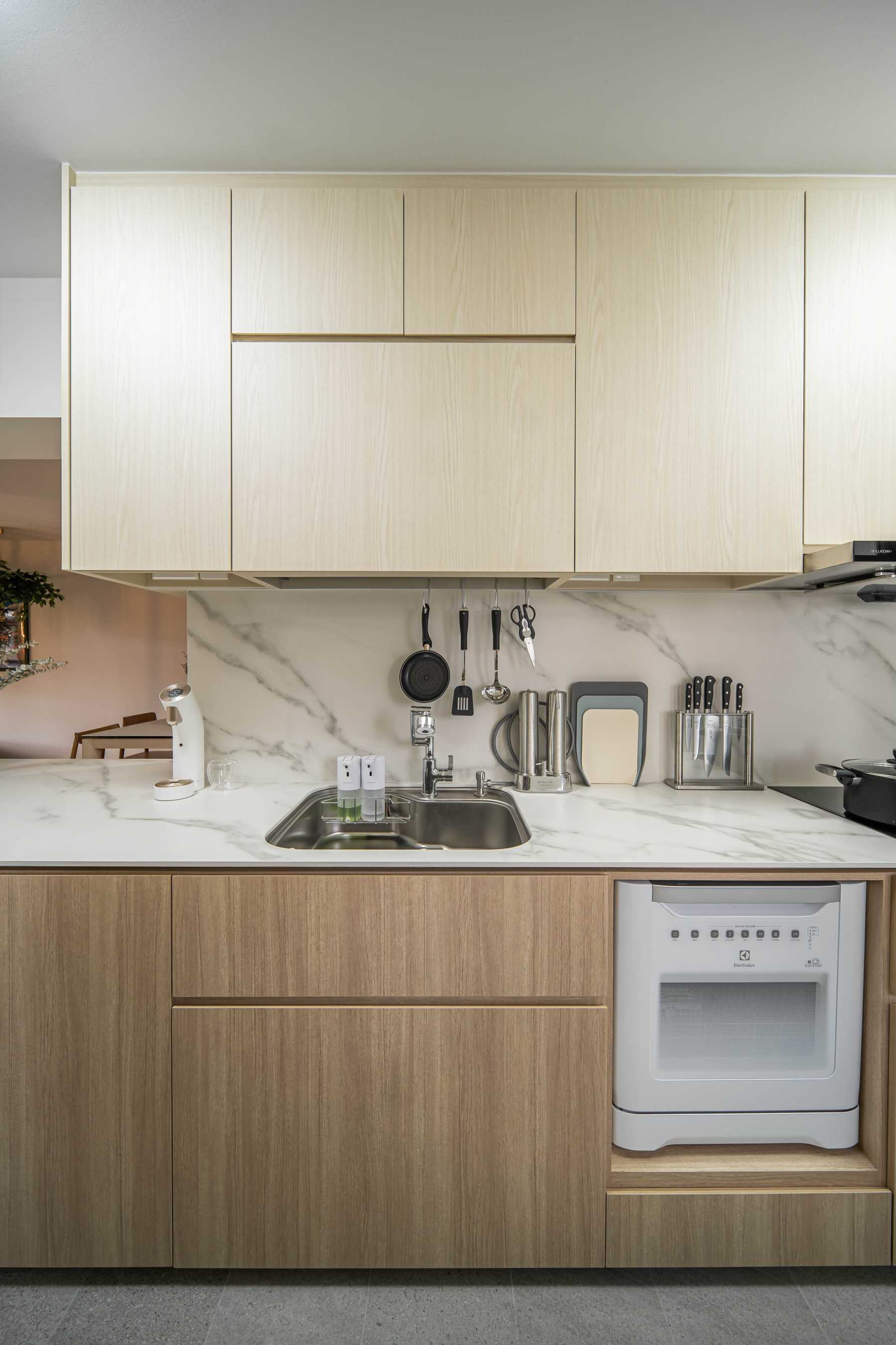 Asian Kitchen with Countertop and Kitchen Island