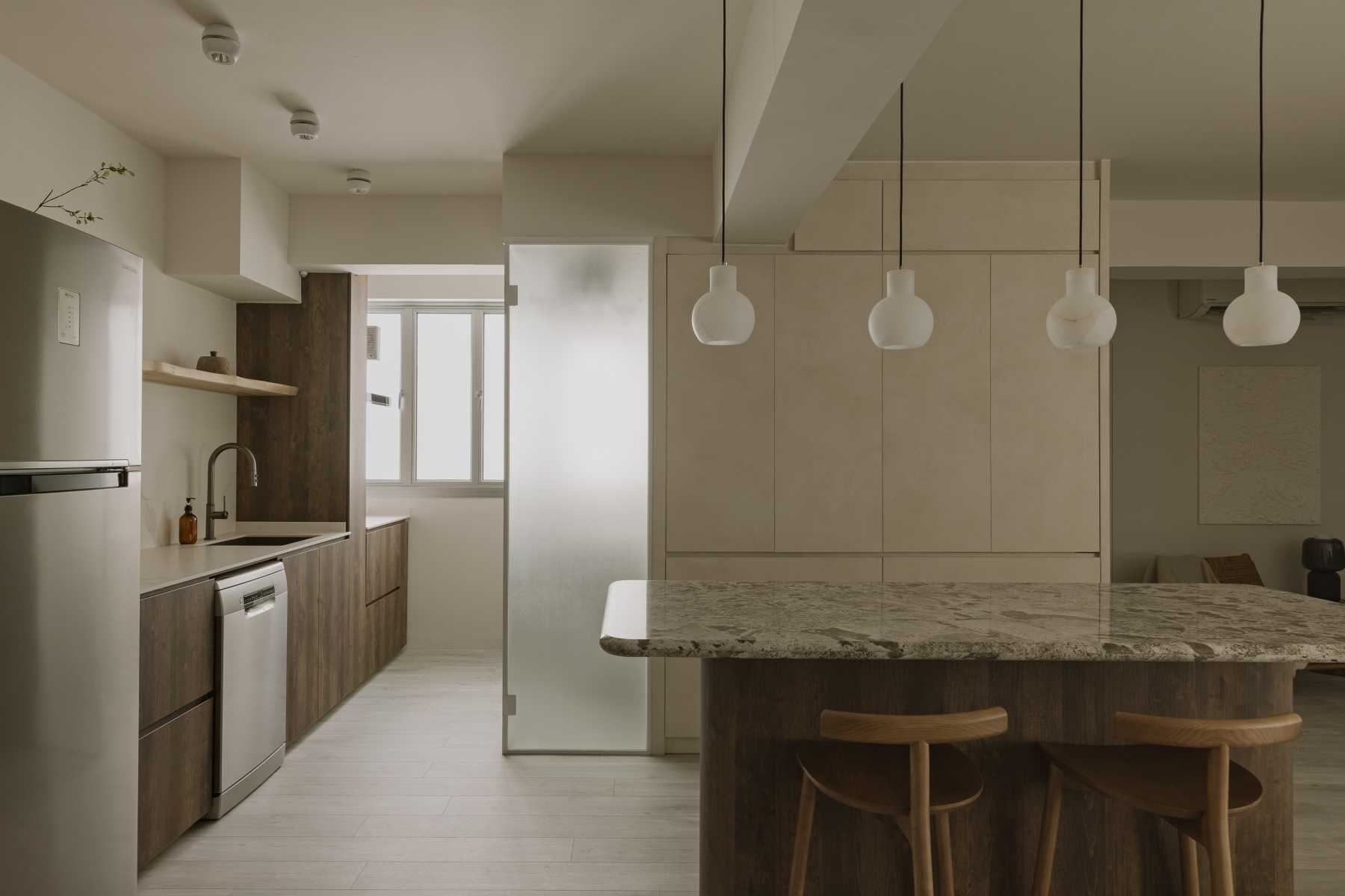 Minimalist Kitchen with Kitchen Island and Cupboard