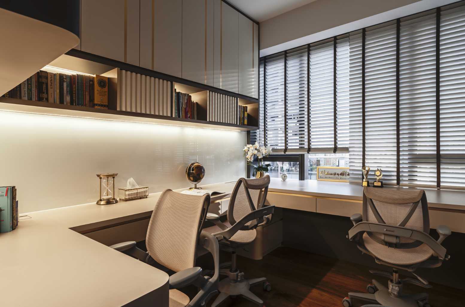 Modern Study with Bookshelf and Desk Chairs
