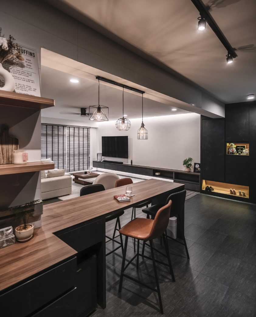 Contemporary Dining Room with Drop Light and Dining Table