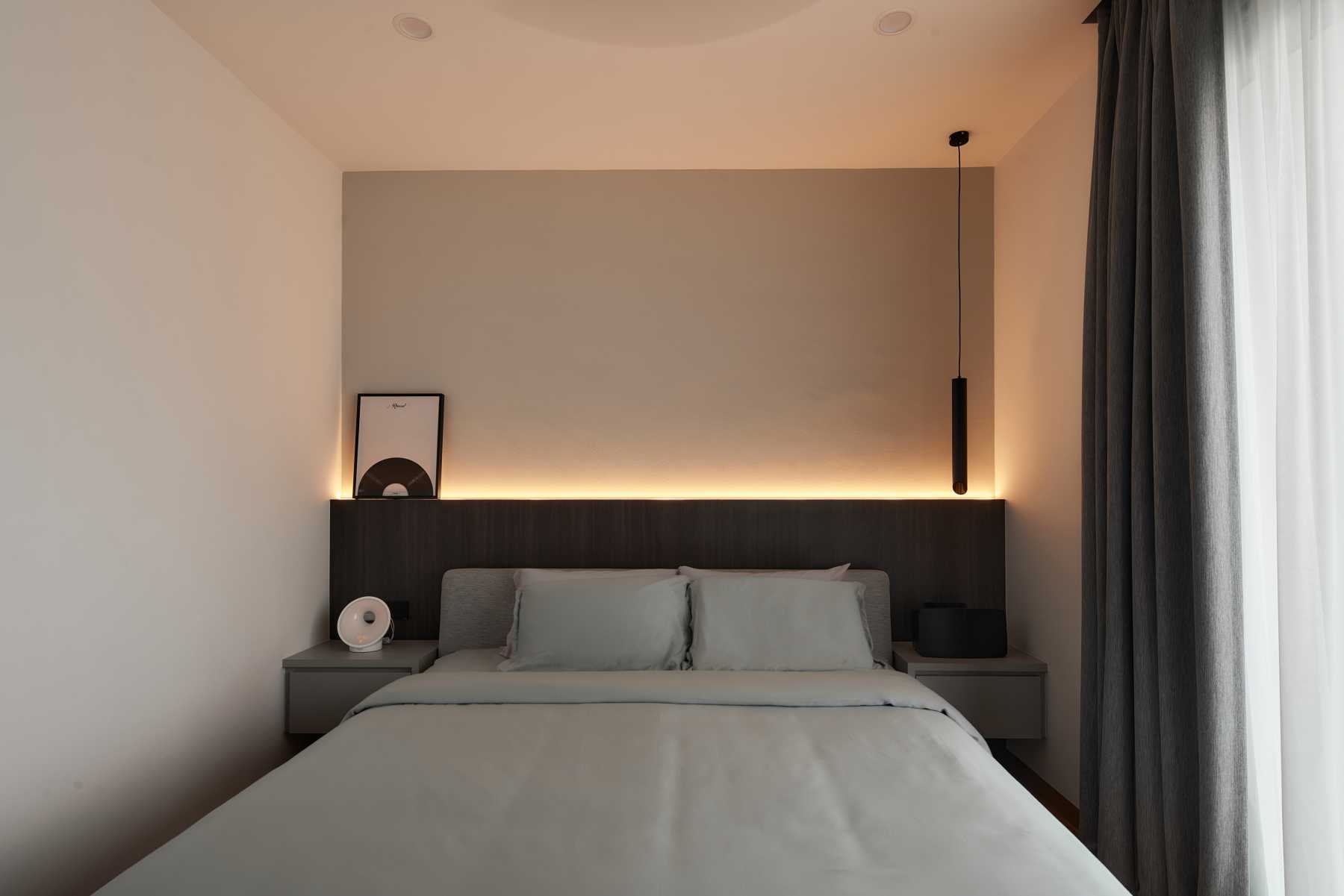 Modern Bedroom with Platform Bed and Ceiling Light