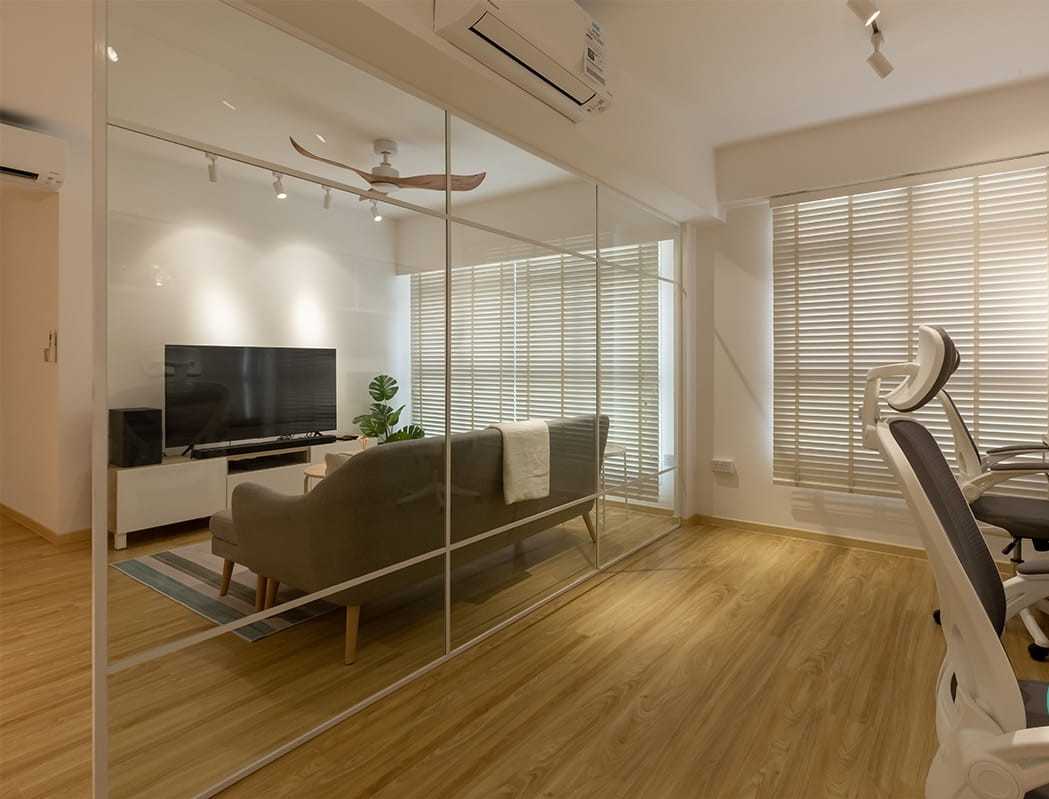 Scandinavian Study with Desk Chairs and Wall Shelves