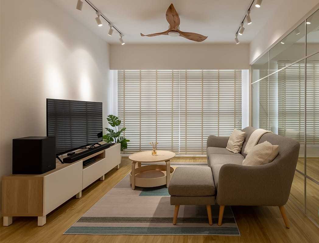 Scandinavian Living Room with Vinyl Flooring and TV Console